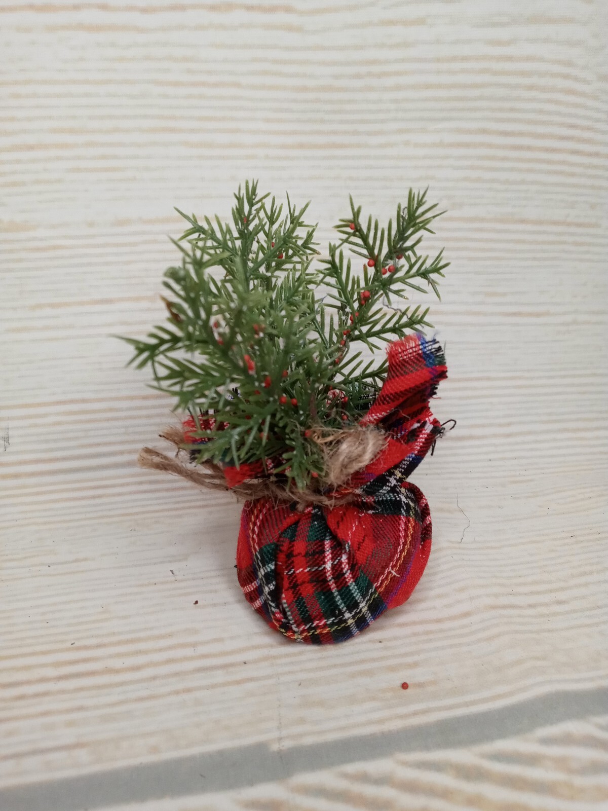 New! Mini Tartan Plaid Greenery Plant Tree Fake Christmas Winter Decor Filler ~