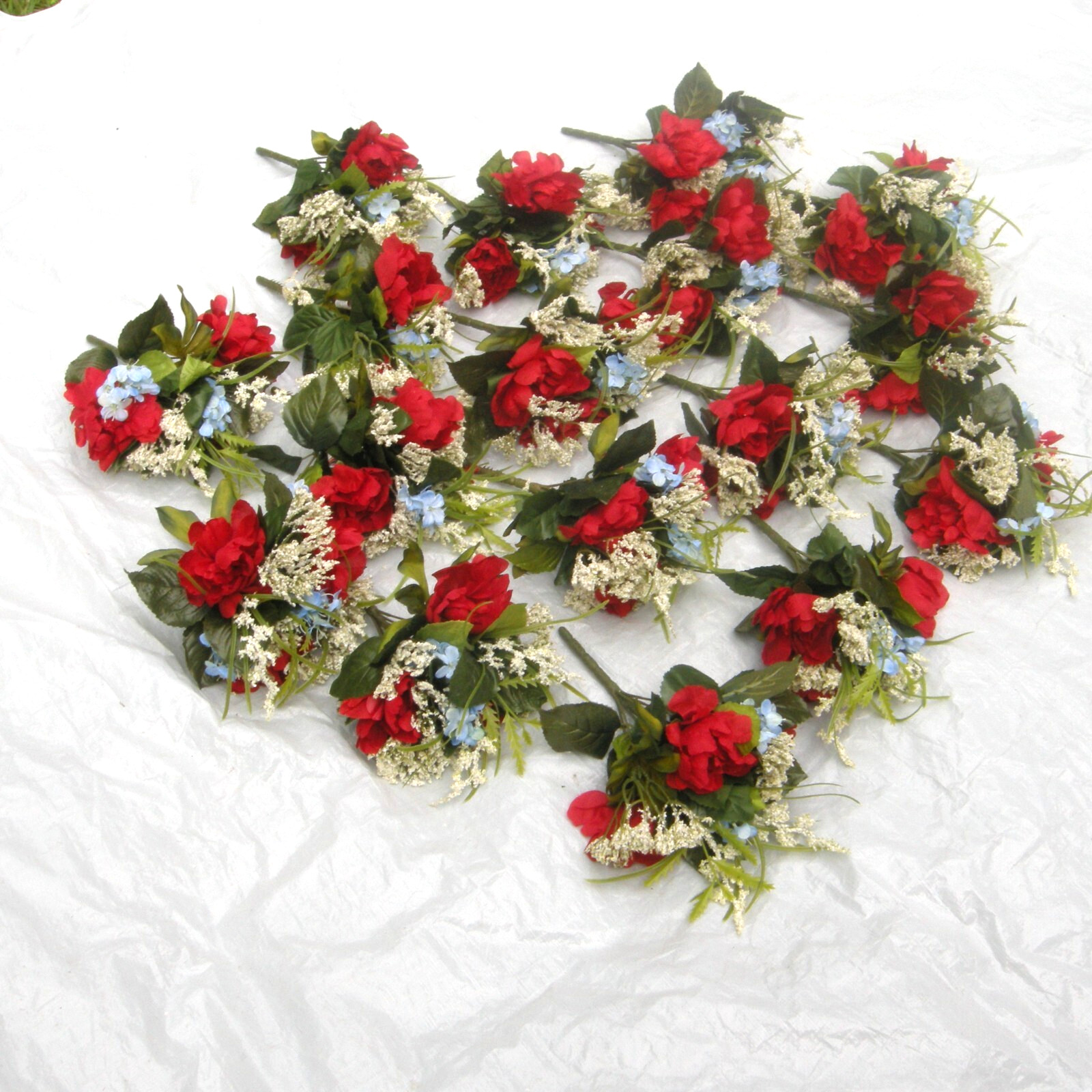 Silk Flower Lot of 17 Bushes 12″ Patriotic Red White Blue Florist Quality