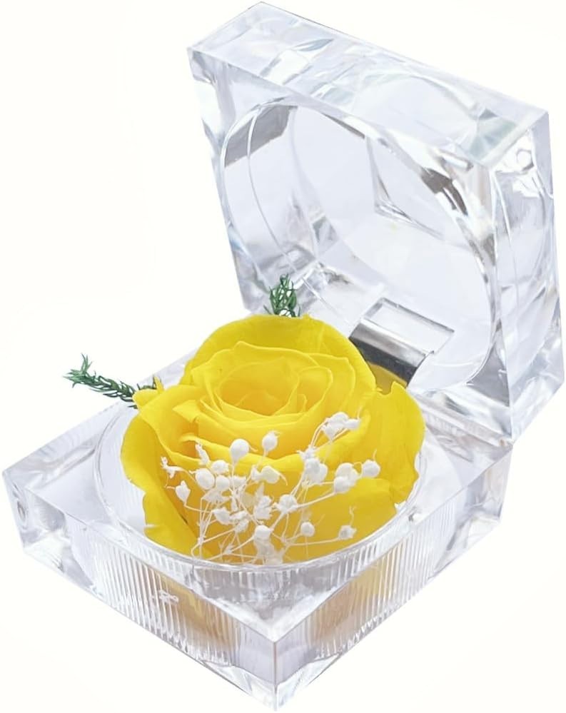 Preserved Rose Real Fresh Rose in Mini Clear Ring Box, Eternal Flower Rose Gifts