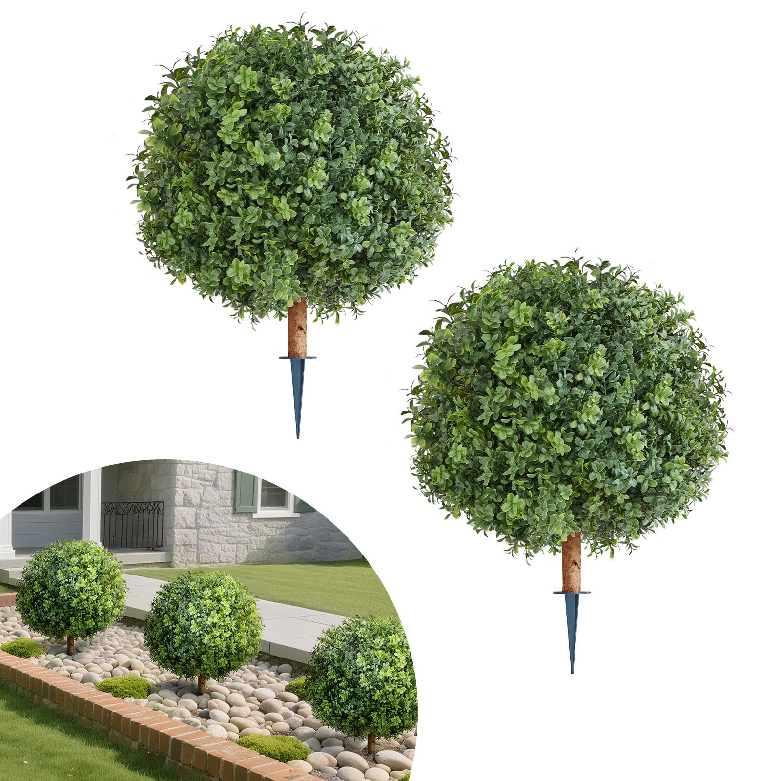 VEVOR Artificial Topiary Boxwood Tree with Ground Spike 22 Inch Faux Shrub