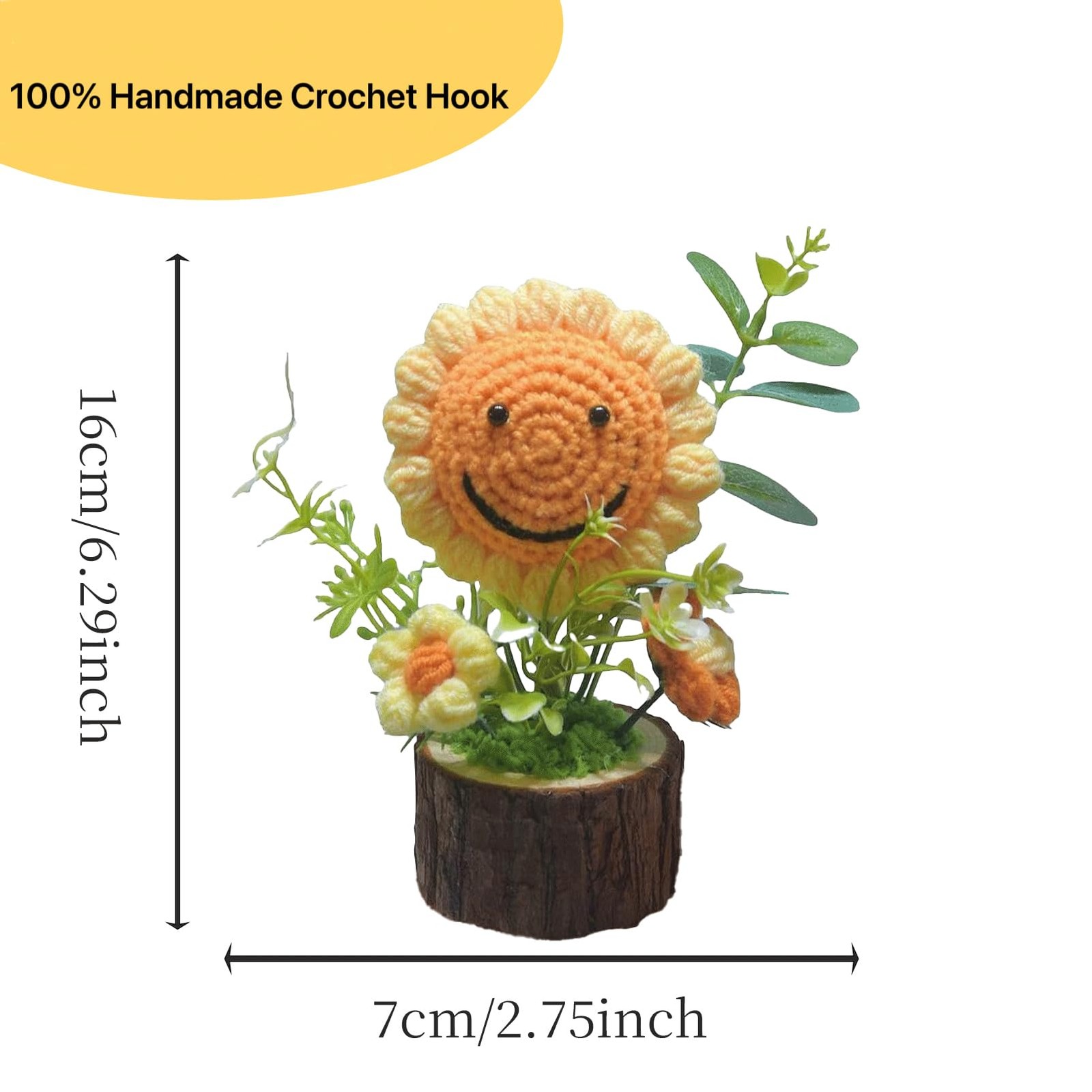 Handmade Crochet Sunflowers Flowers Bouquet Creative Knitted Potted Plant Cute