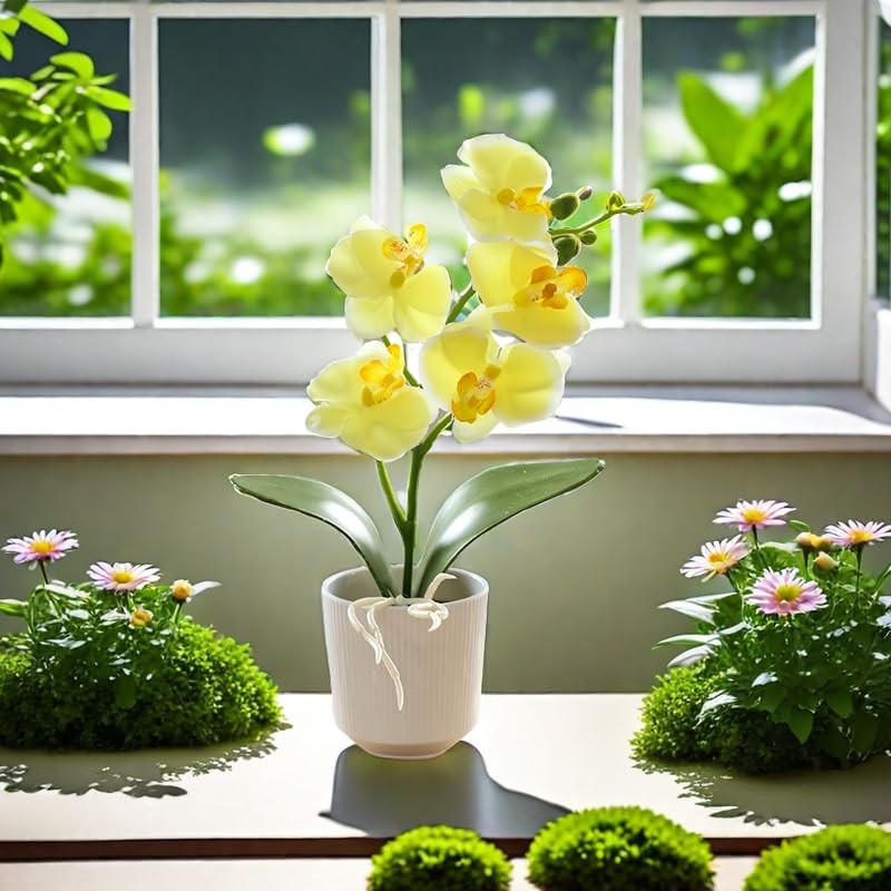 10.2″ Orchids Artificial Flowers Fake Orchid Plant Potted Butterfly Orchid Si…