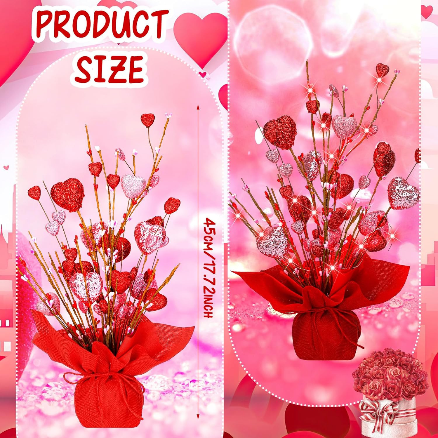 Ganeen 2 Pack Valentines Heart Table Tree Decorations 18 Inch LED Light up