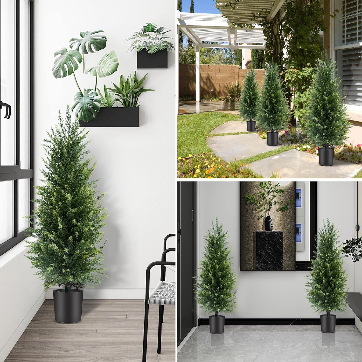 3 ft Artificial Cedar Topiary Trees Set of 2 Front Porch | Compact 3FT, Realisti