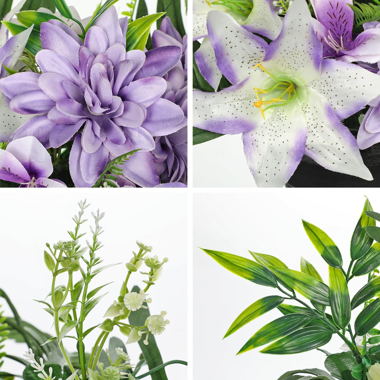 Artificial Cemetery Flower for Graves, White Purple Faux Lily Dahlia Flowers …