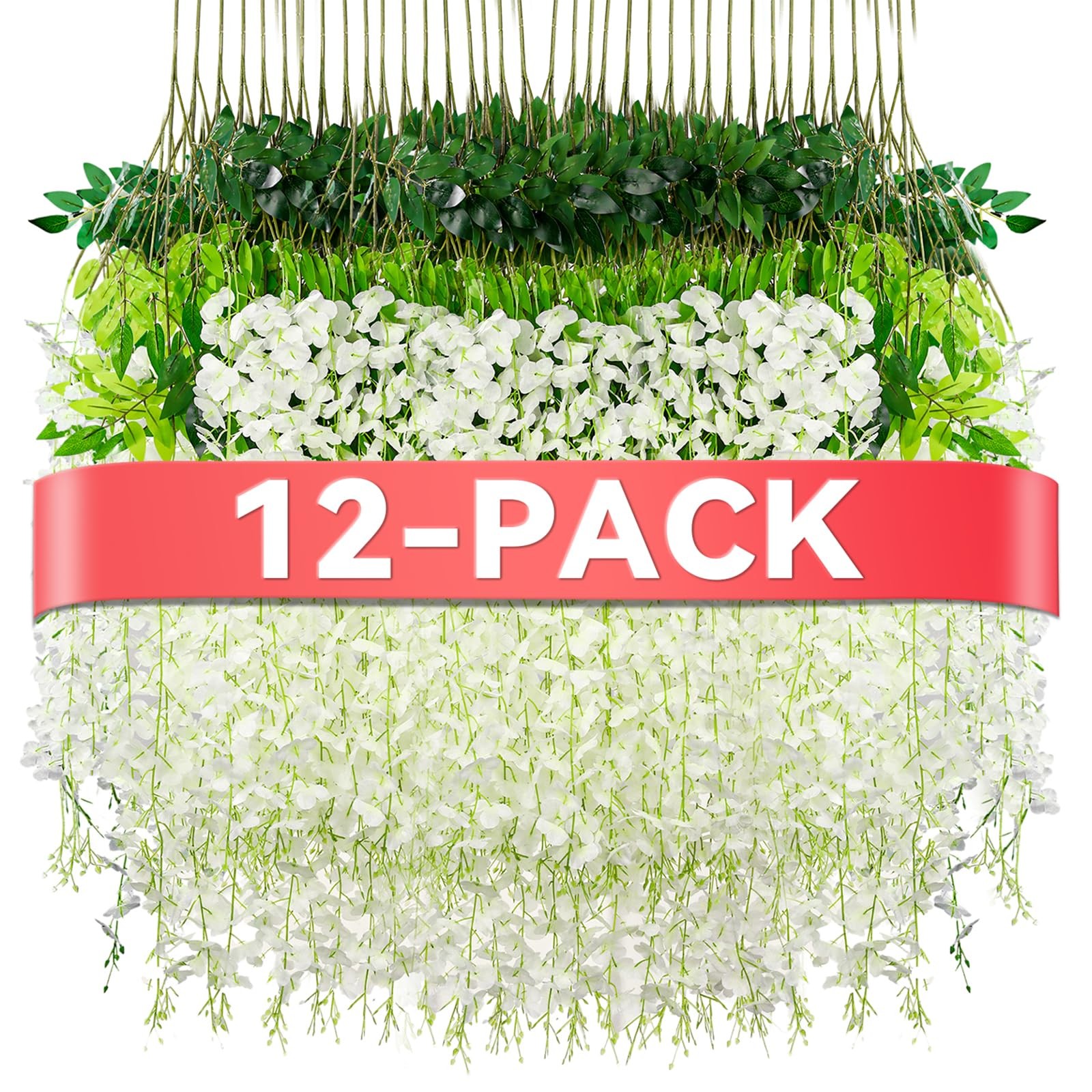 Artificial Wisteria Garland 12 Pack White Silk 3.6Ft Hanging Flower Vines Outdoo