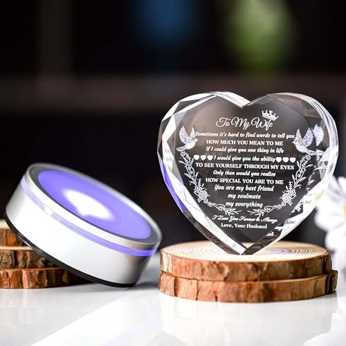 Gifts for Wife with LED Base, Romantic Crystal Keepsakes To My Wife #1 + Light