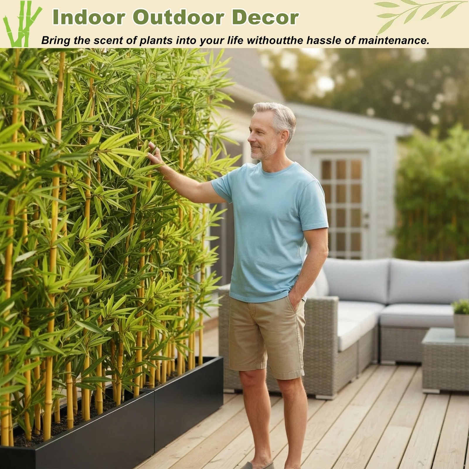 4/5/6/7 ft Faux Bamboo Plant Outdoor 10 Pack, Fake Bamboo with Encrypted Leav…