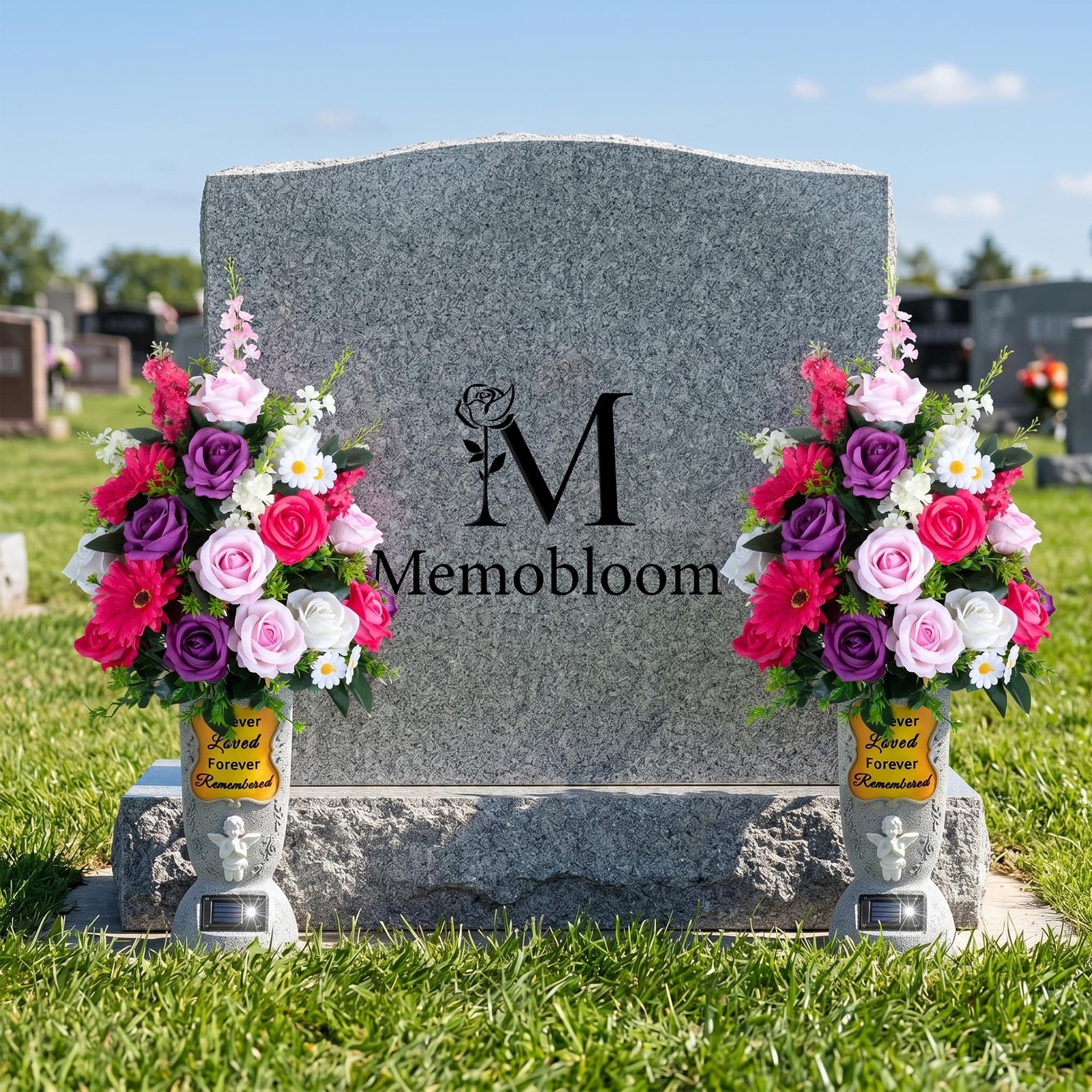 Cemetery Flowers for Grave Fake: Large 33 Heads Velvet Roses Memorial Day Flo…