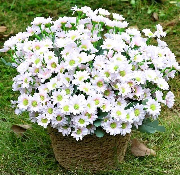 24 Bundles Artificial Daisy Flowers for Outdoor – Fake Mums Faux UV Resistant…