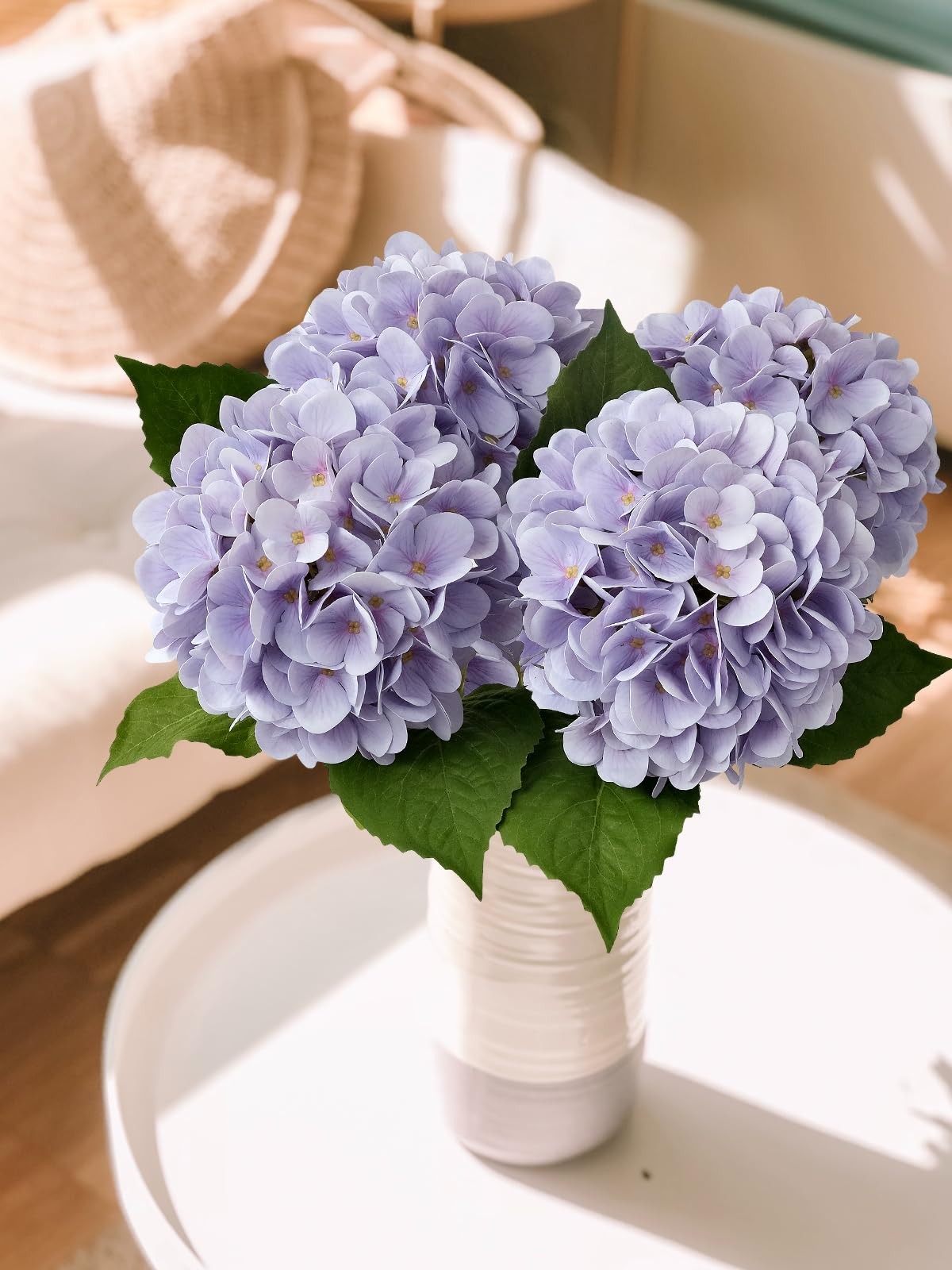 Pale Purple Hydrangea Artificial Flowers 19.6″ 4pcs Fake Real Touch Large Faux H