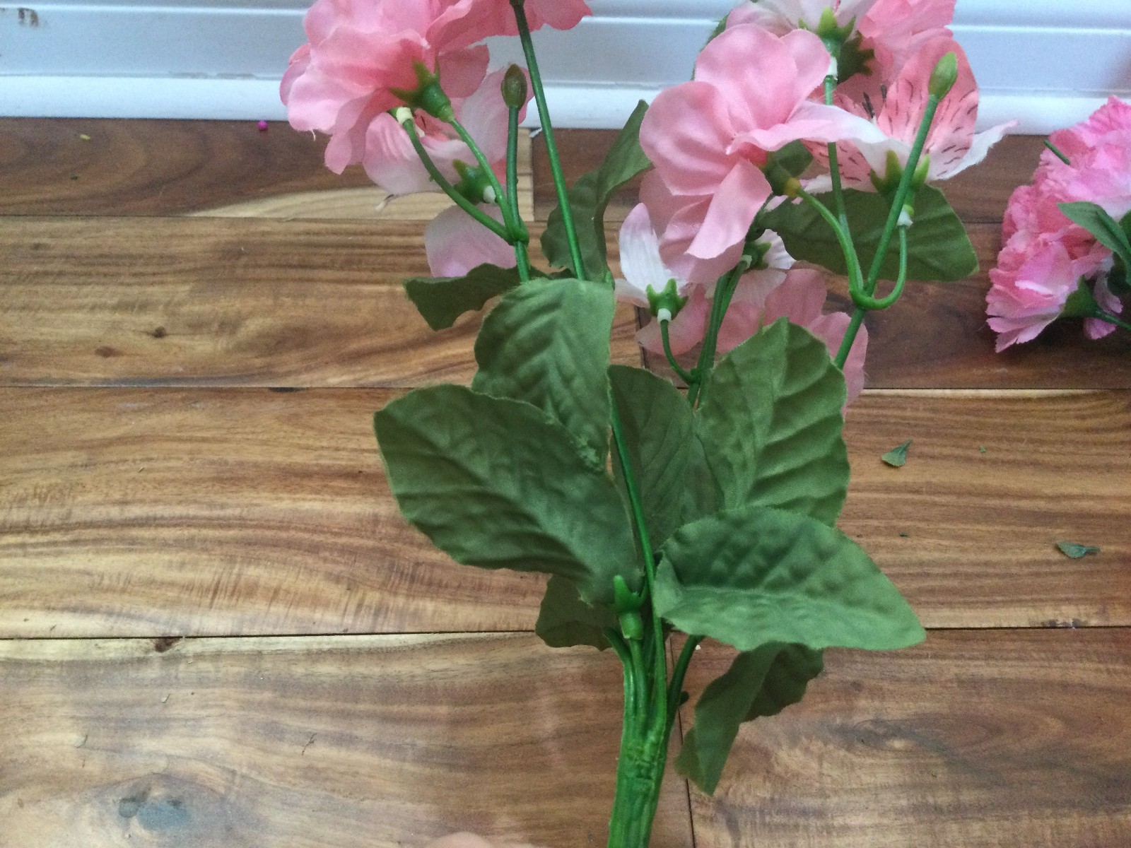 Garden Pink Silk Floral Arrangement in a Woven Basket carnations roses daisy