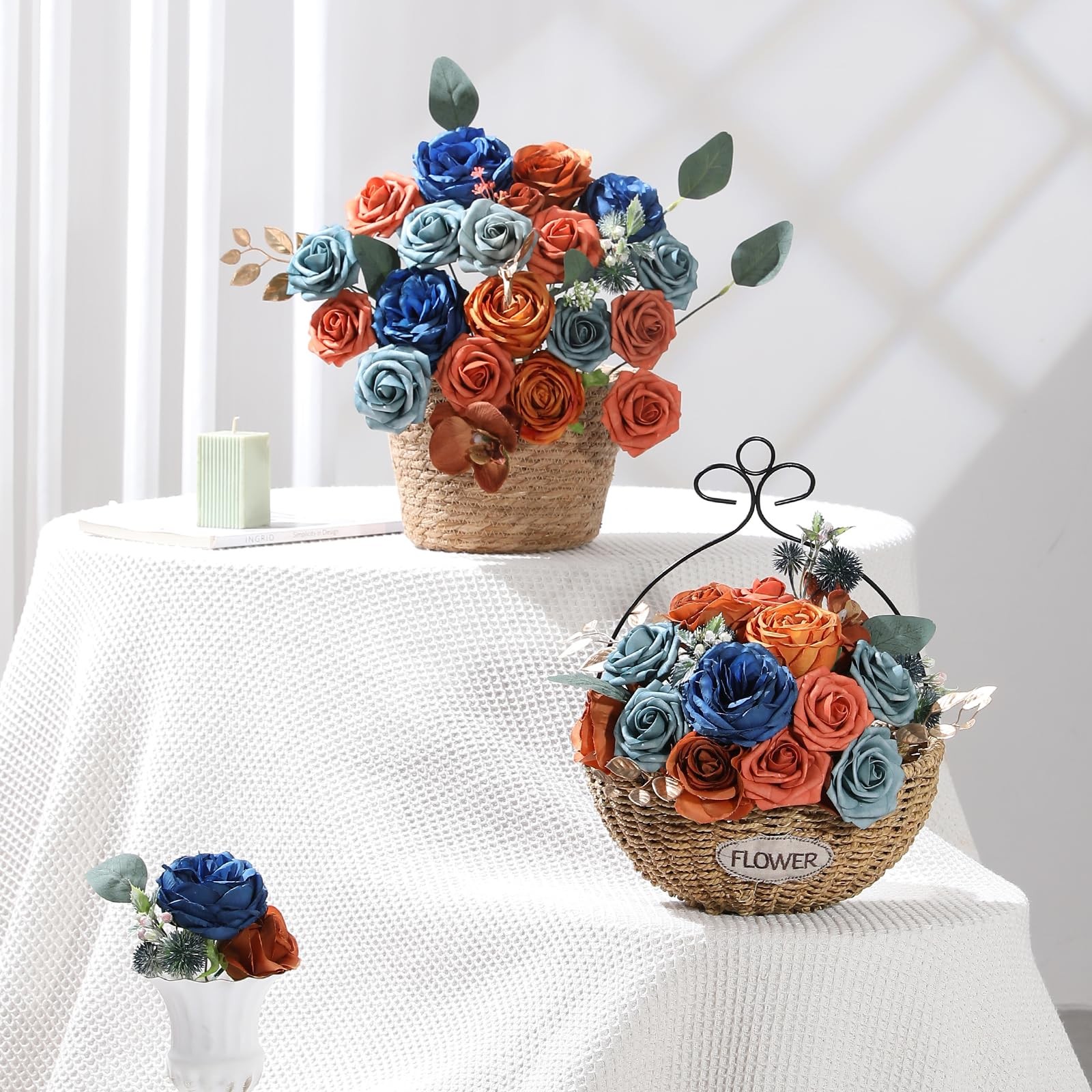 Artificial Flowers Combo DIY Wedding Bouquets Centerpieces Teal Terracotta