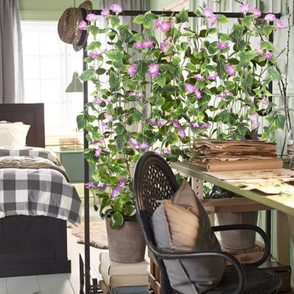 GTIDEA Artificial Vines, 2pcs 15Feet Morning Glory Hanging Plants Silk Garland