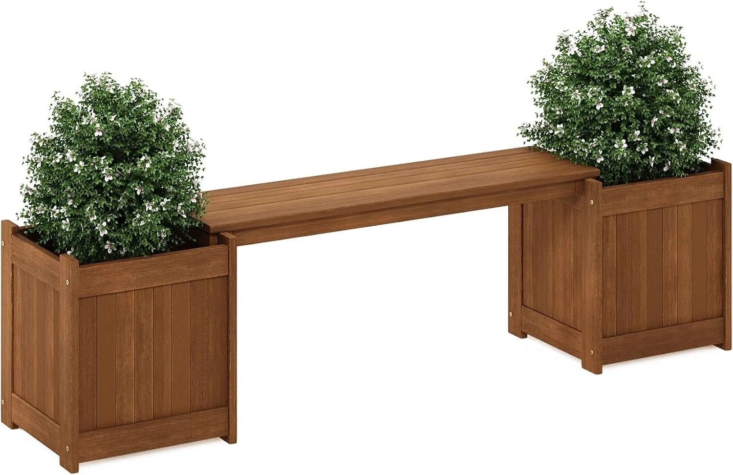 Elegant Tioman Brown Flower Box with Removable Bench – Weather Resistant Design