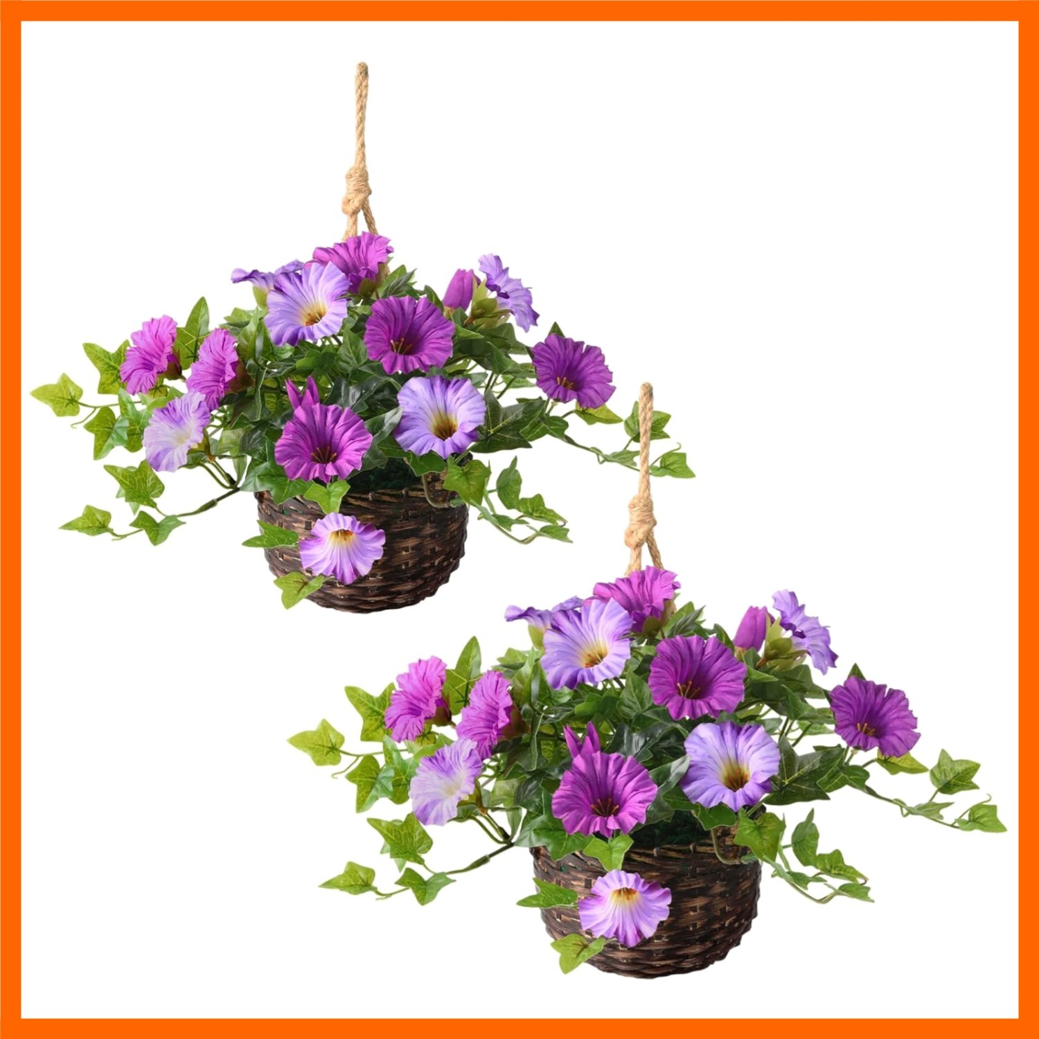2 Set Artificial Outdoor Flowers with Hanging Basket, 2 Hanging Planters Faux…