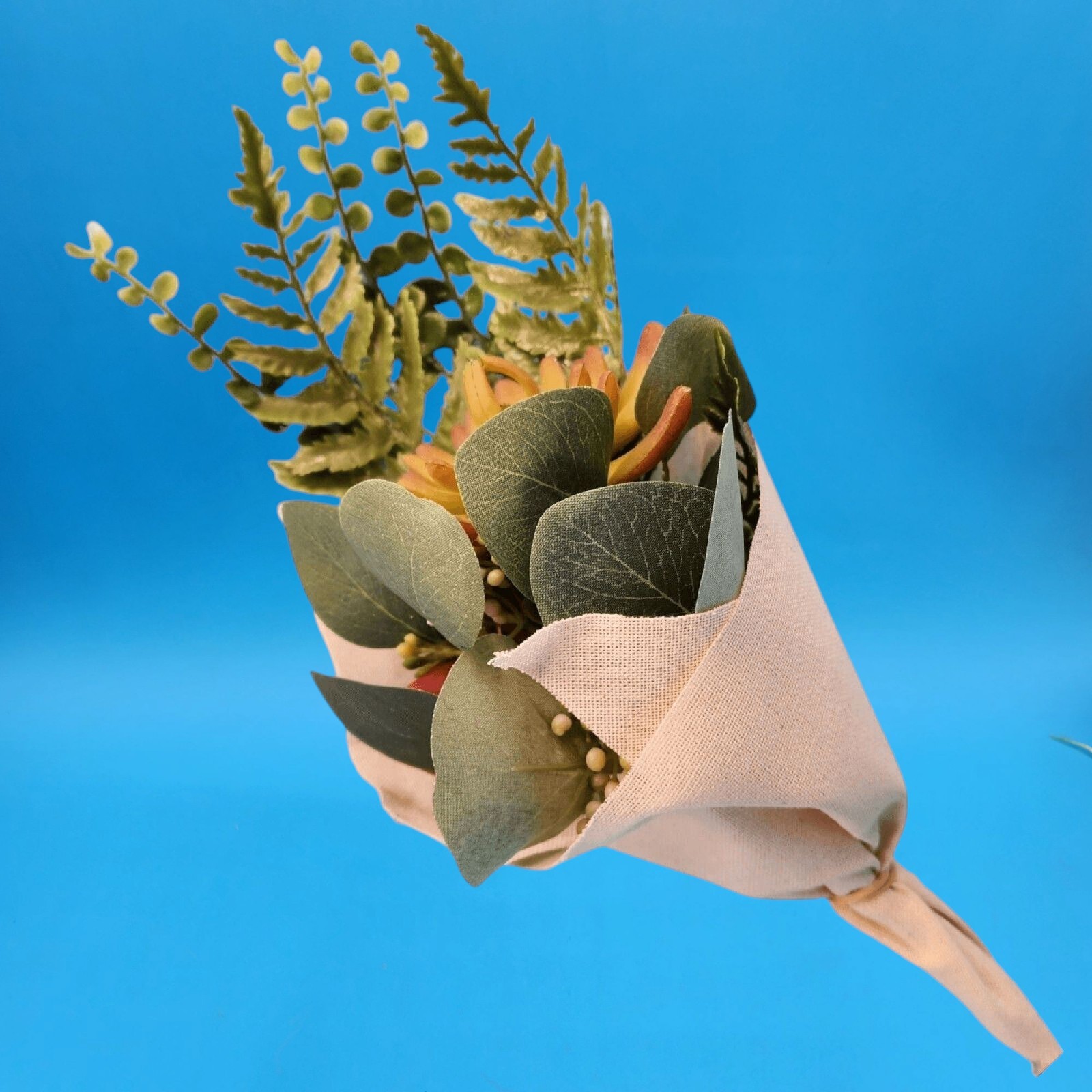 Artificial Green & Red Succulent Floral Bouquet Berry Eucalyptus Cloth Wrapped