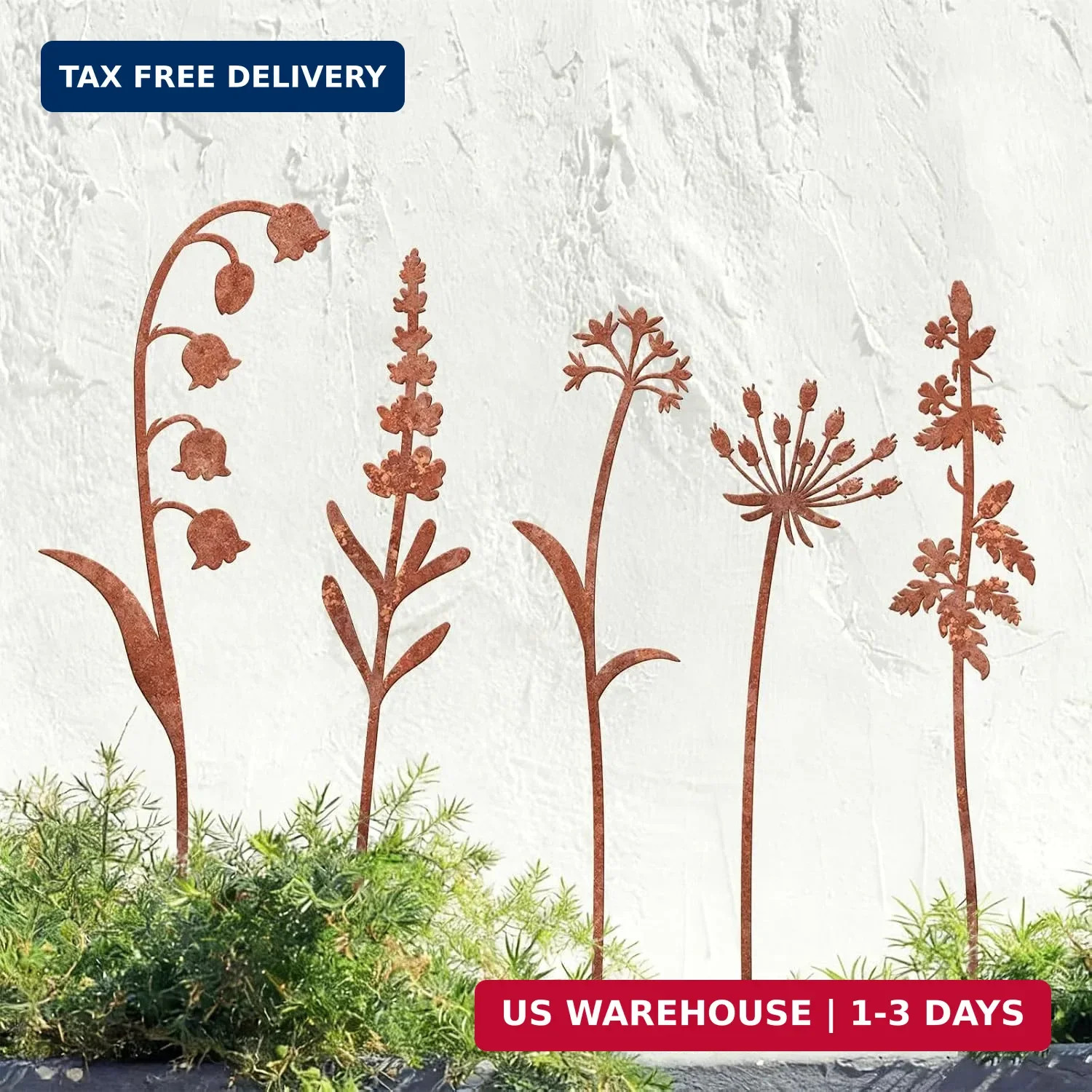 5 Pack Metal Flowers for Outside, Decorative Garden Stakes, Decorative Plant Sta
