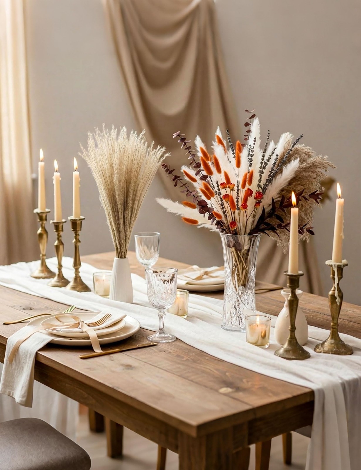 Pampas Grass Bouquet with Autumn Roses and Eucalyptus Leaves, 92 Pieces, for …