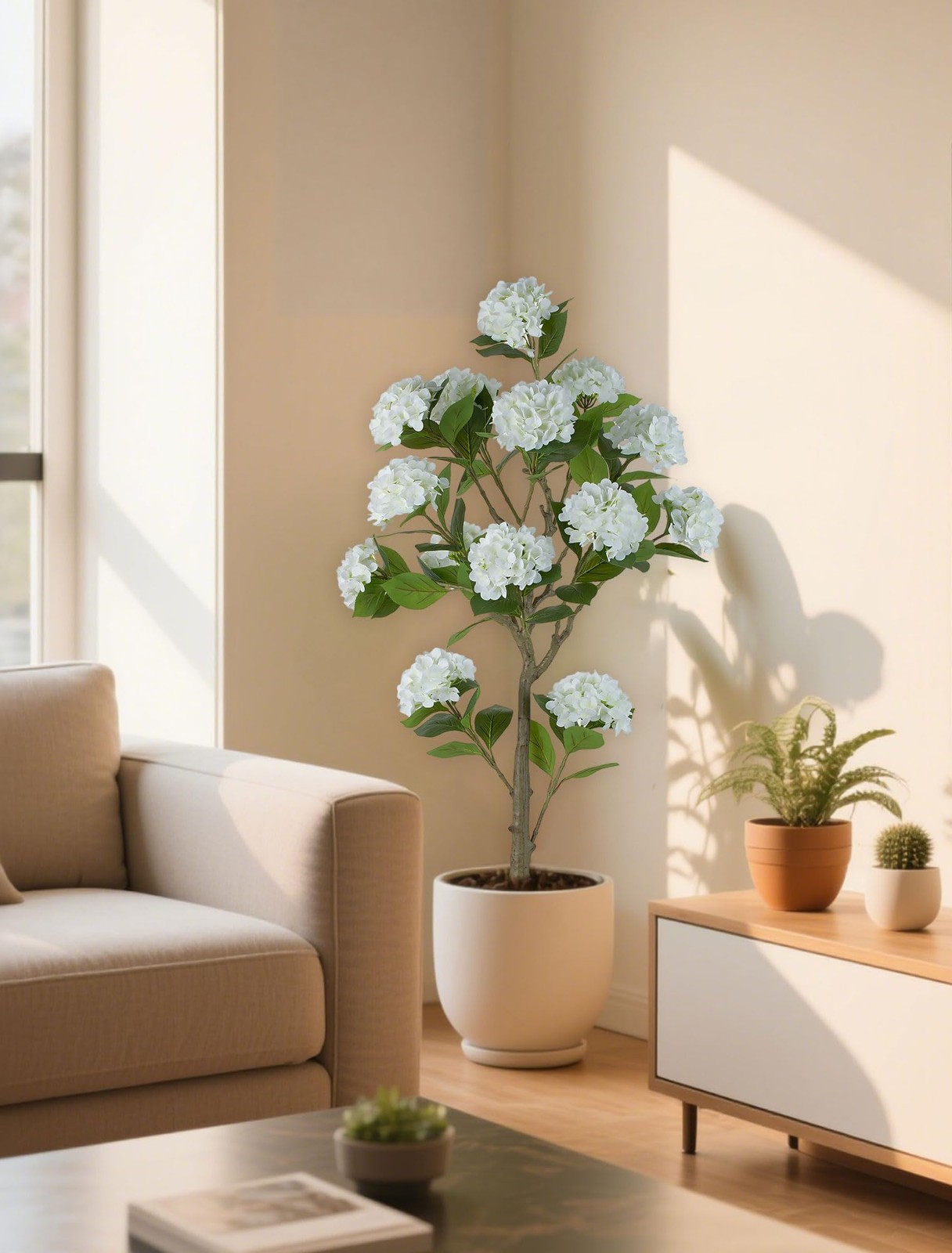 White Hydrangea Artificial Trees: 5ft Real Touch Faux Hydrangeas Flower Tree …