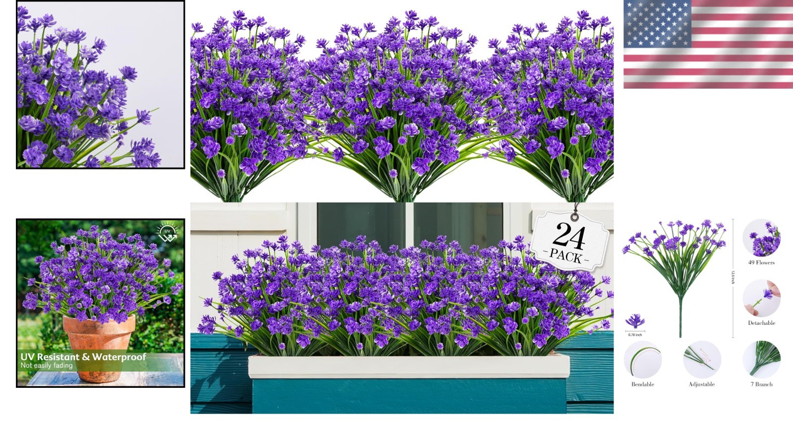 24 Bundles of No Fade Artificial Flowers – Eco-Friendly Indoor/Outdoor Decor