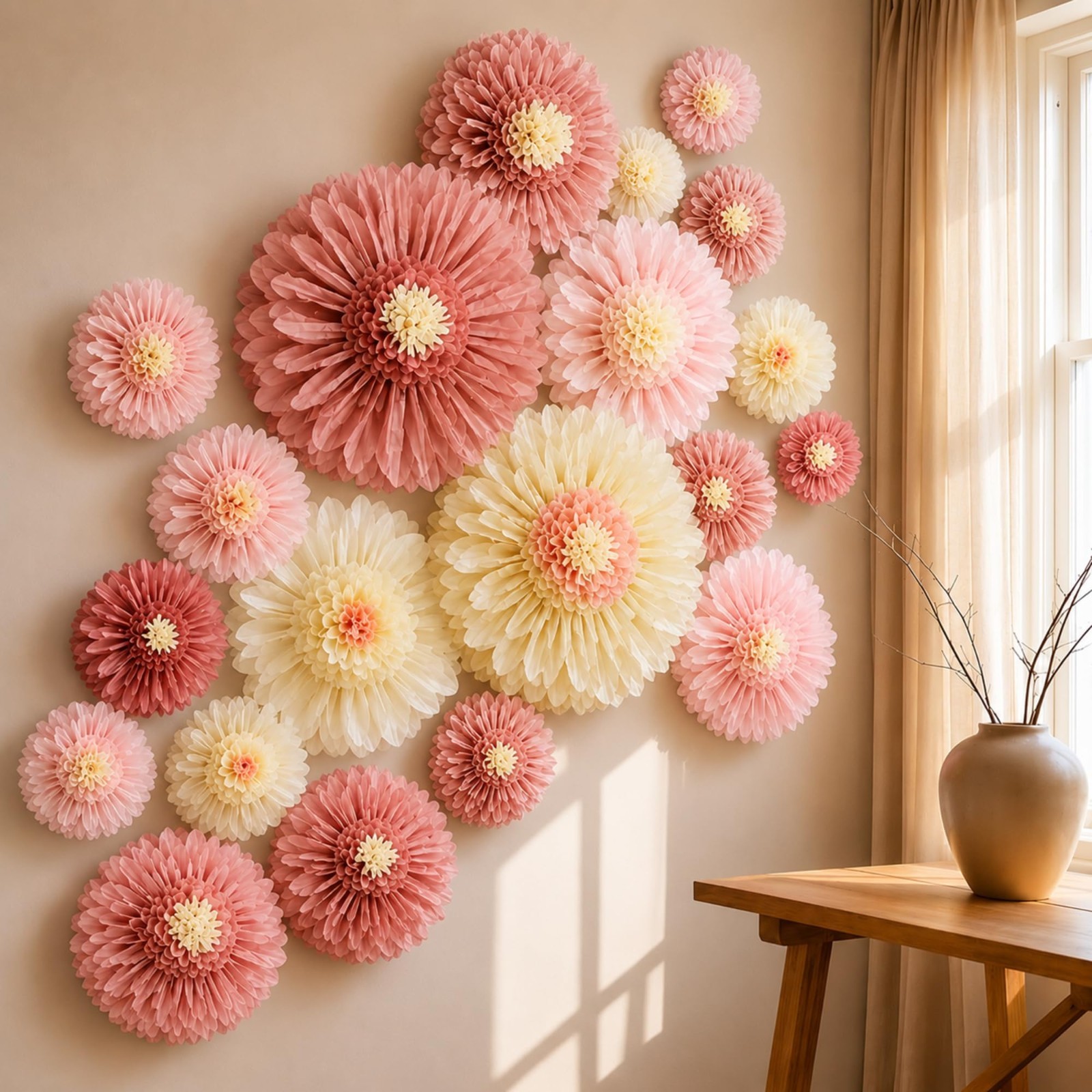 20 Pcs Pink Giant Paper Flowers – Boho Tissue Pom Poms for Wedding, Party Decor
