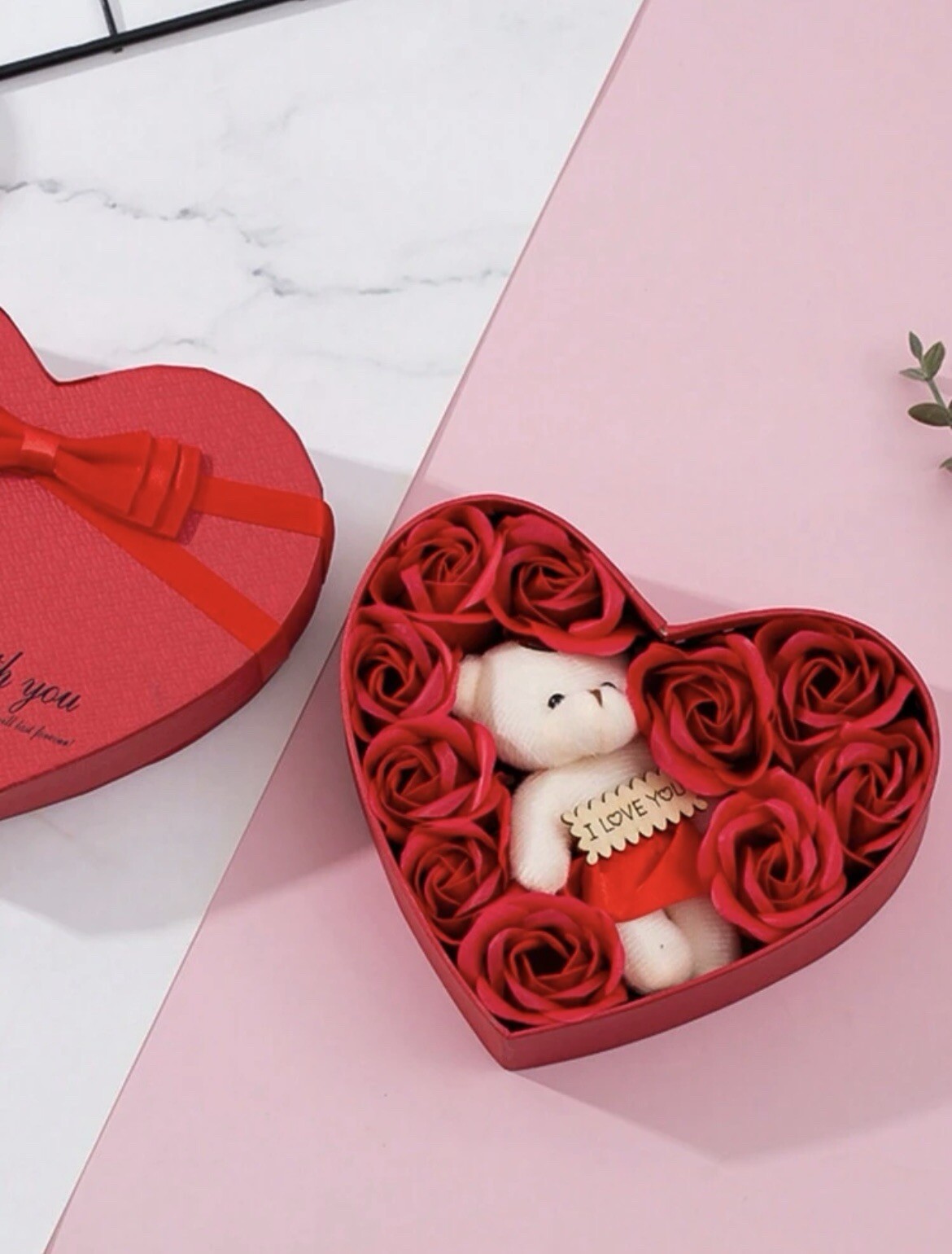 Romantic Gift Box Red Roses Plush Bear I Love You Anniversary Valentine Gift