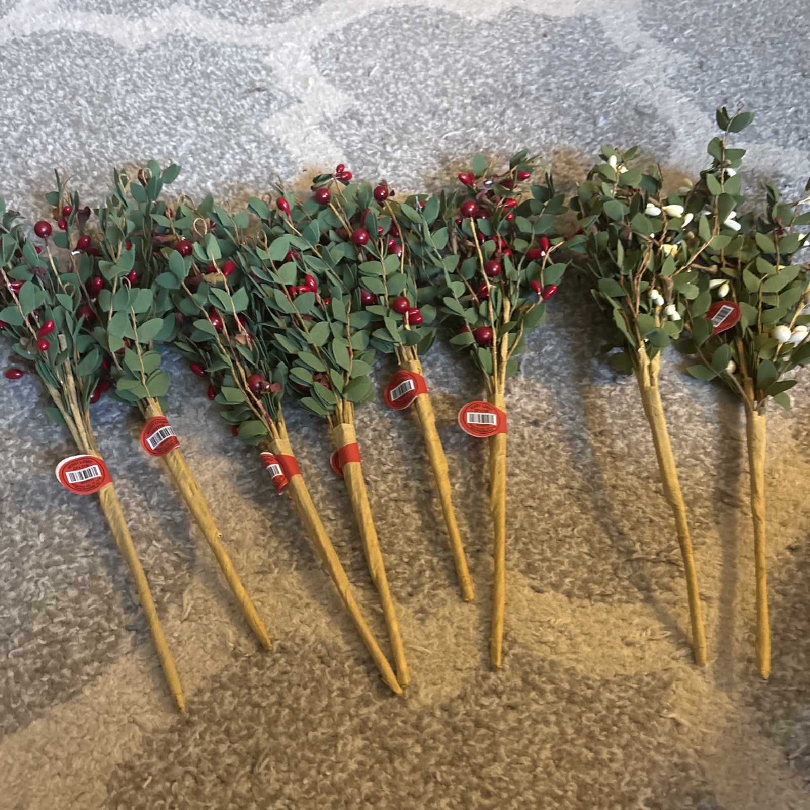 Lot of 8 New with Tags Red & White Berry Floral Picks 2 White & 6 Red 13″ Length