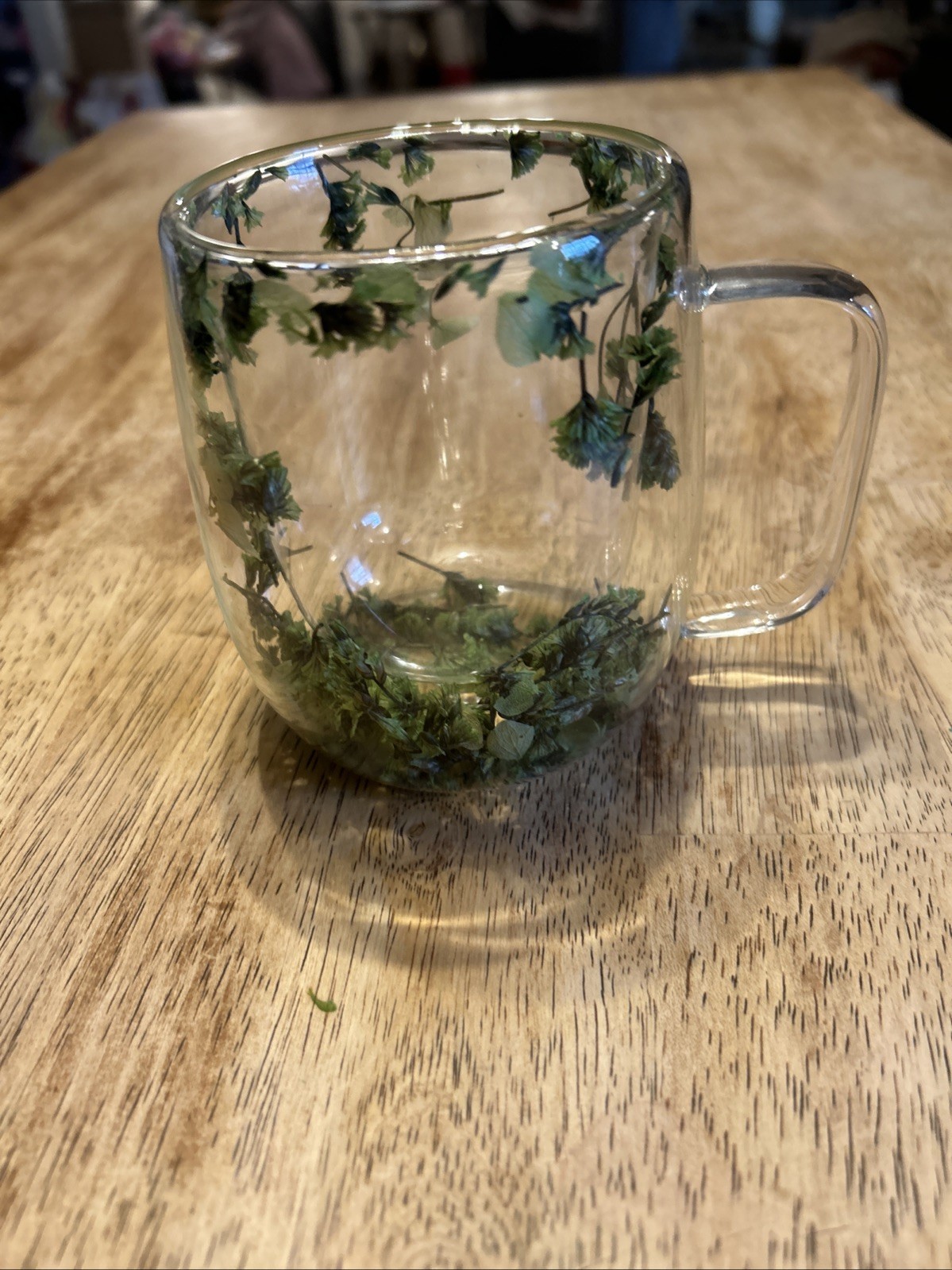Dried Flower Glass Mug – Double Wall Clear Coffee Tea Cup – Botanical Floral