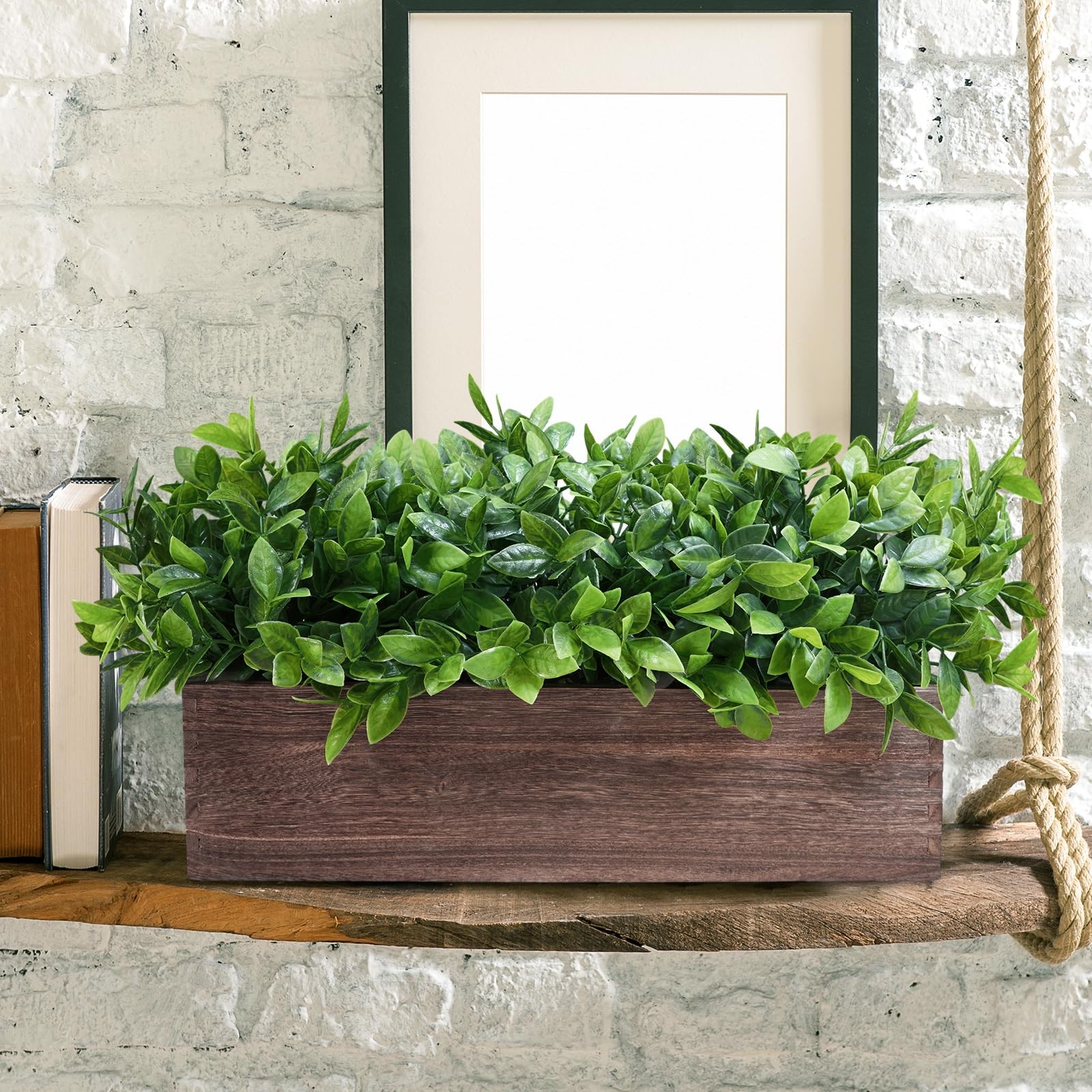 Best Winlyn 14″ Artificial Boxwood Plants in Rectangular Wood Planter Farmhouse