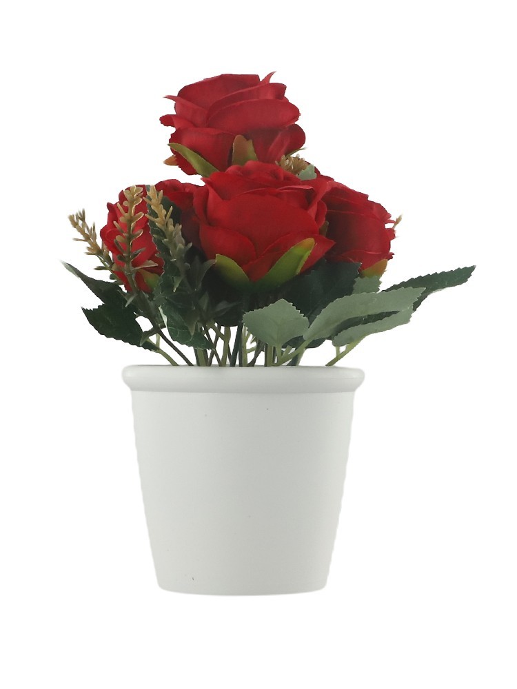 Artificial Rose Flower Small Tree Pot Fake Plants Potted Decoration Garden Decor