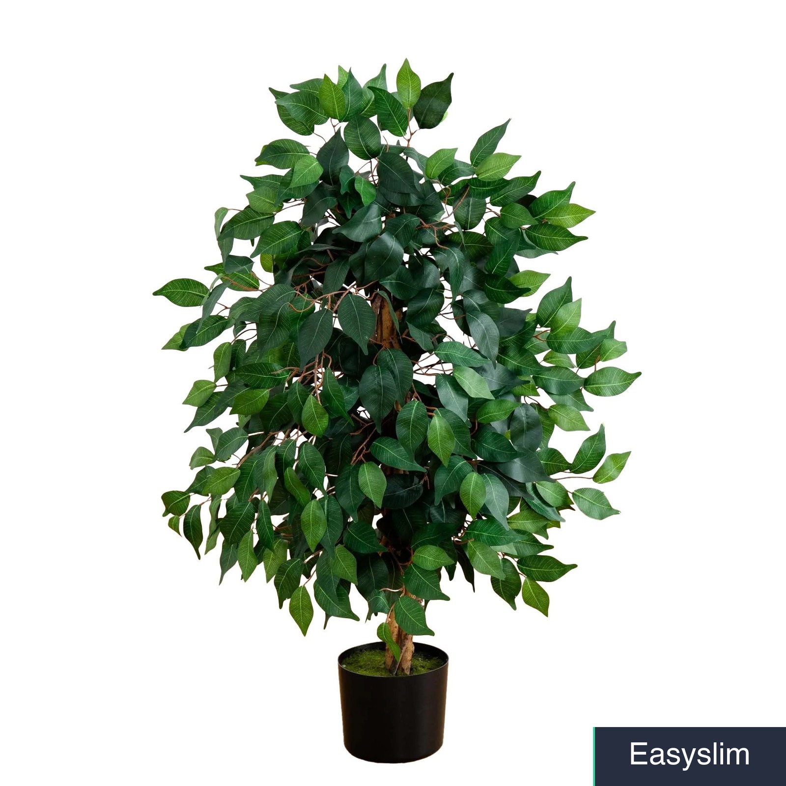 Artificial Ficus Tree 36 Inches Triple Trunk Green Silk Black Pot