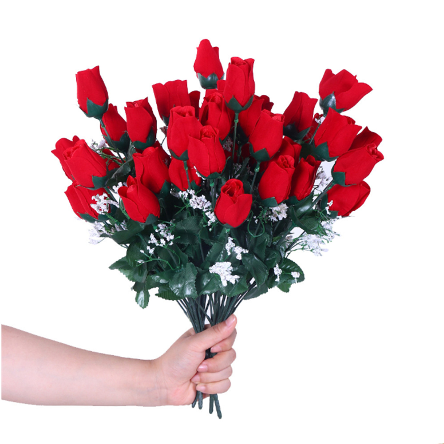 20 Red Rose Buds, Artificial Silk Flowers, Wedding Bouquets, Home, Faux Roses
