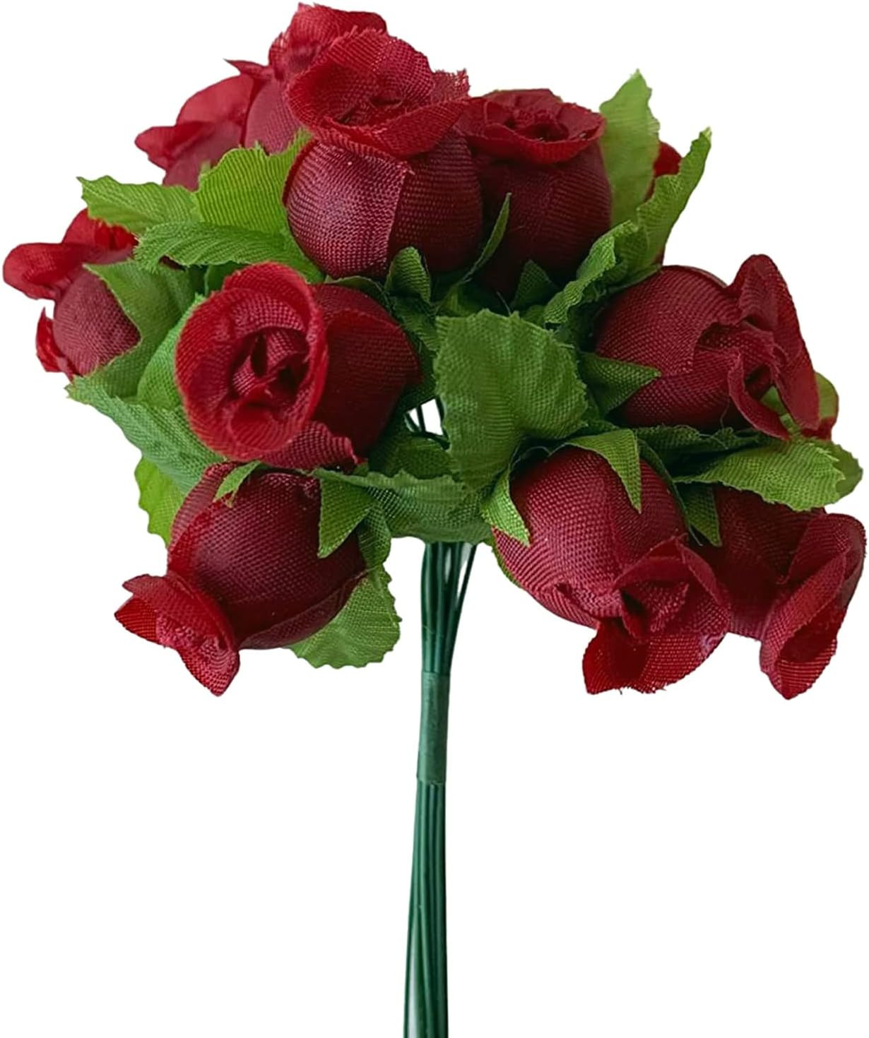 Burgundy Artificial Silk Flower Roses – 12 Mini Bouquets of 12 Rosebuds, 144 Ros