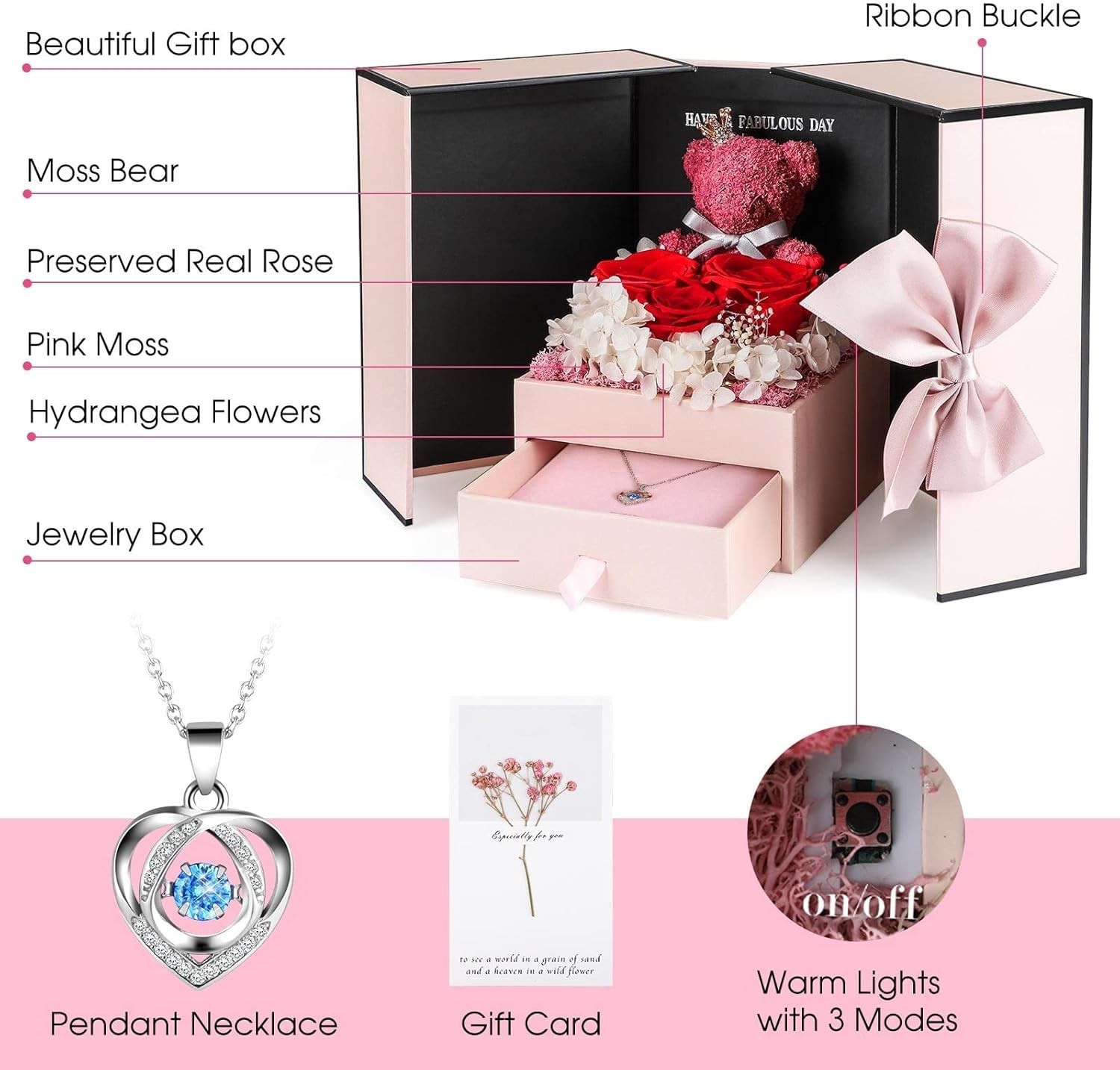 Enchanting Preserved Roses and Hypoallergenic Sterling Silver Necklace Gift