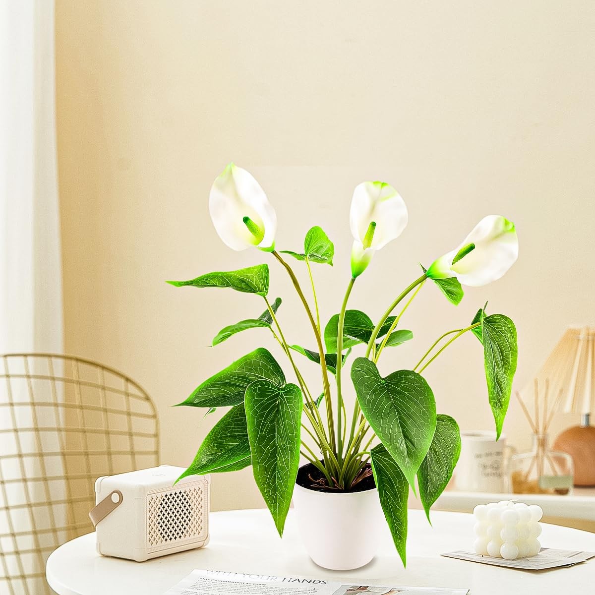 Artificial Flower Plants Calla Lily 16 Inch Fake Peace Lily Potted Plant Whit…