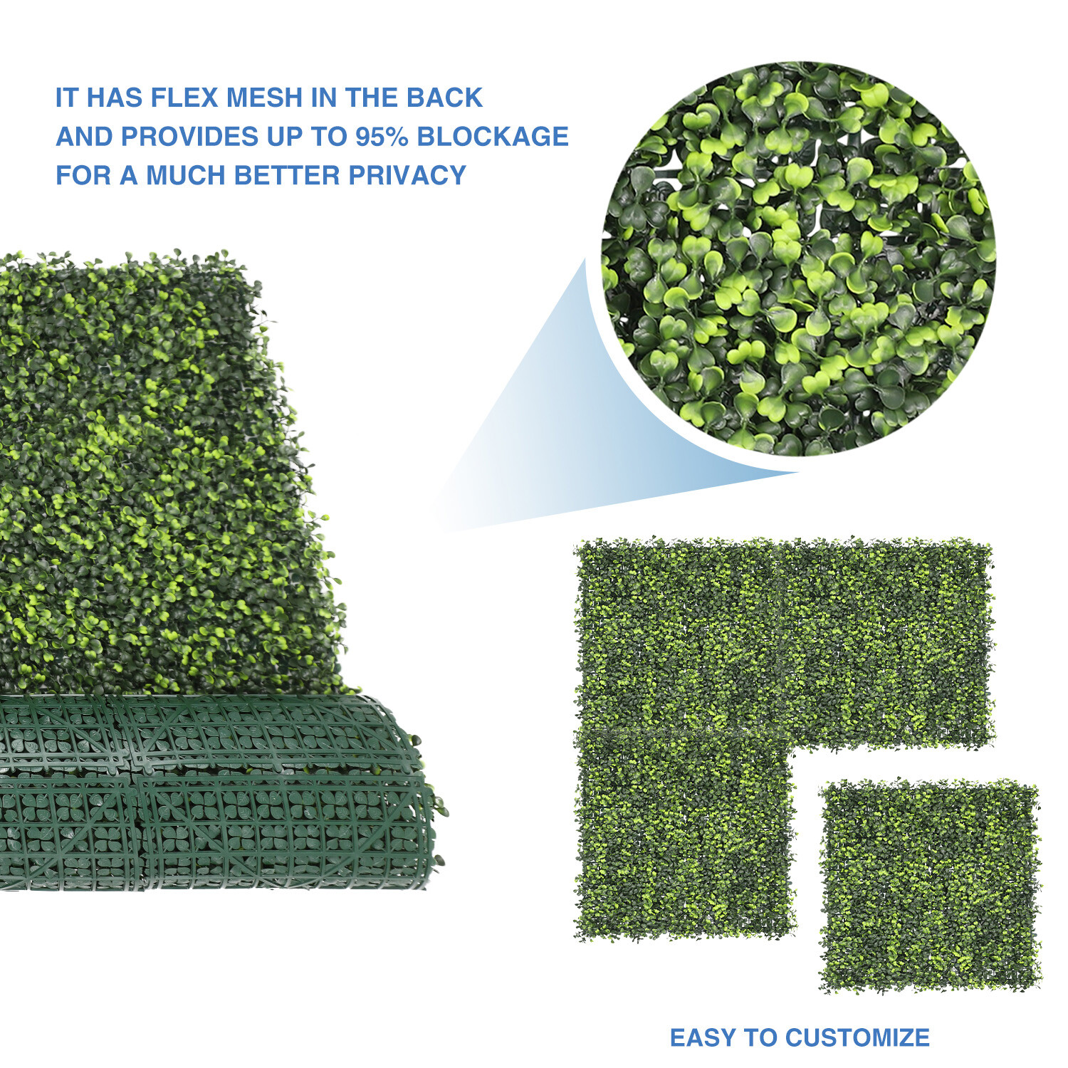 20″ Artificial Faux Boxwood Leaf Fence Panel With Back Home Wall Decor Grass Mat