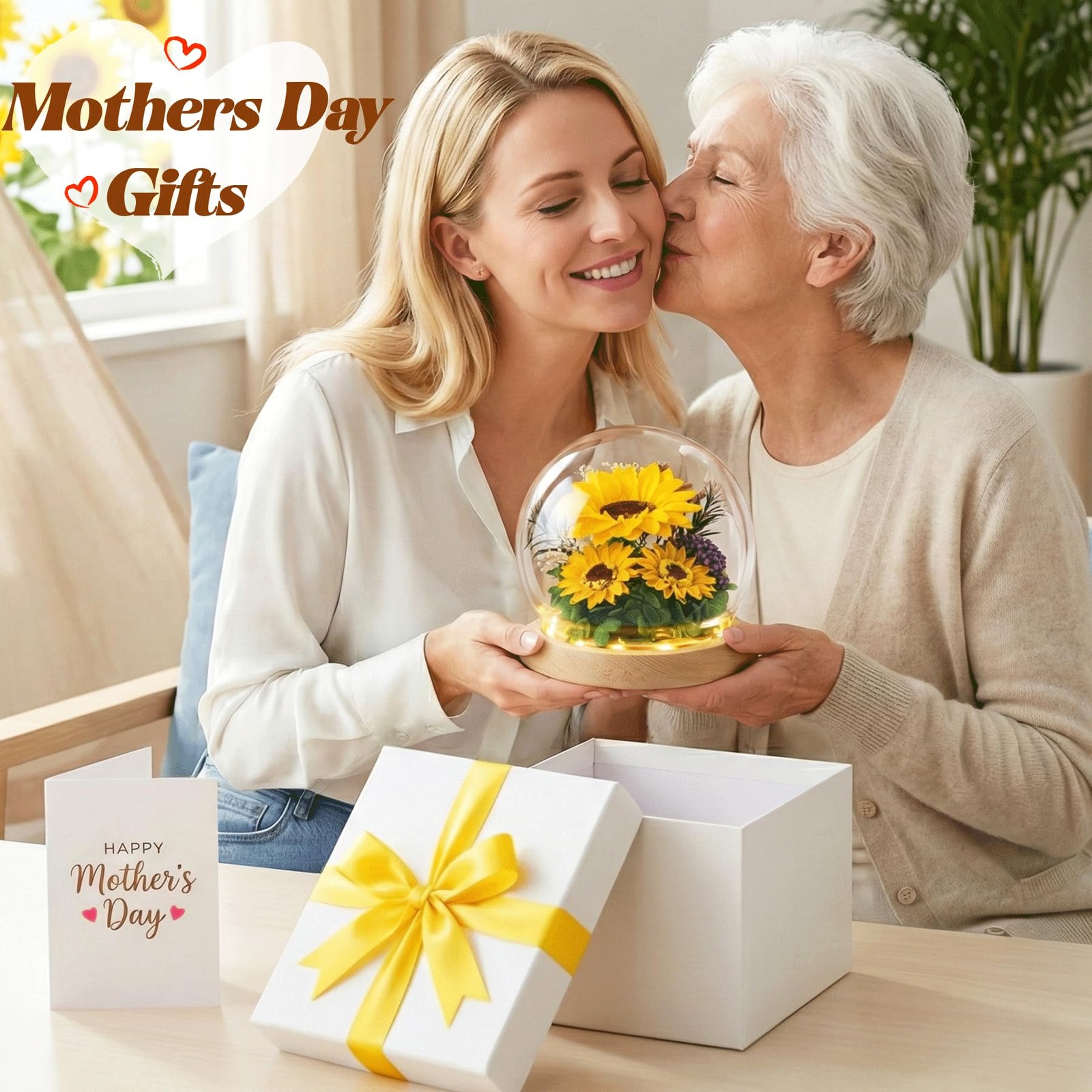 Mothers Day Sunflower Gifts for Mom Gift for , Glass Dome Preserved Eternal F…
