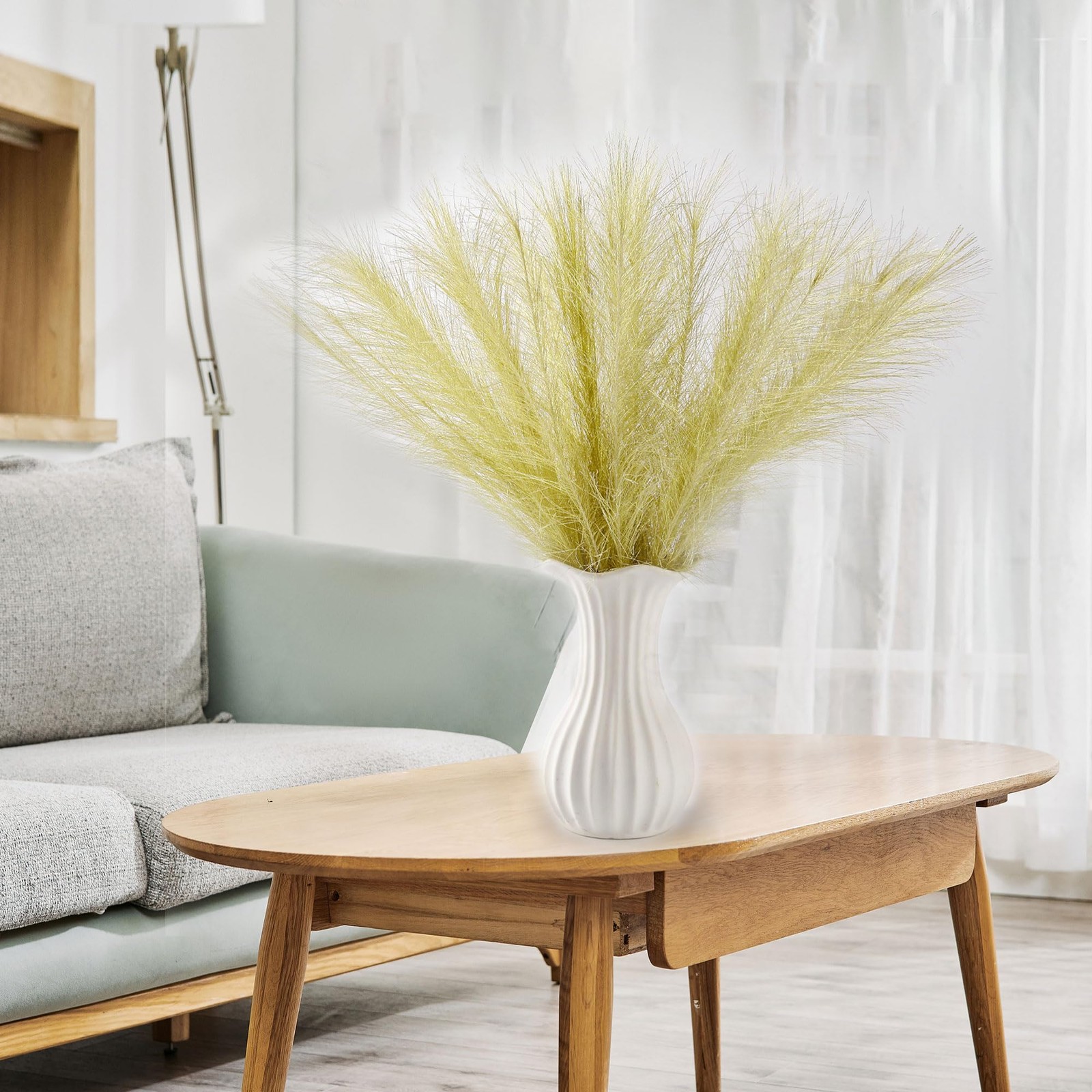 Golden Pampas Grass Small, 30 Pcs 17″ Faux Pampas Grass Short Decor, Pompas G…