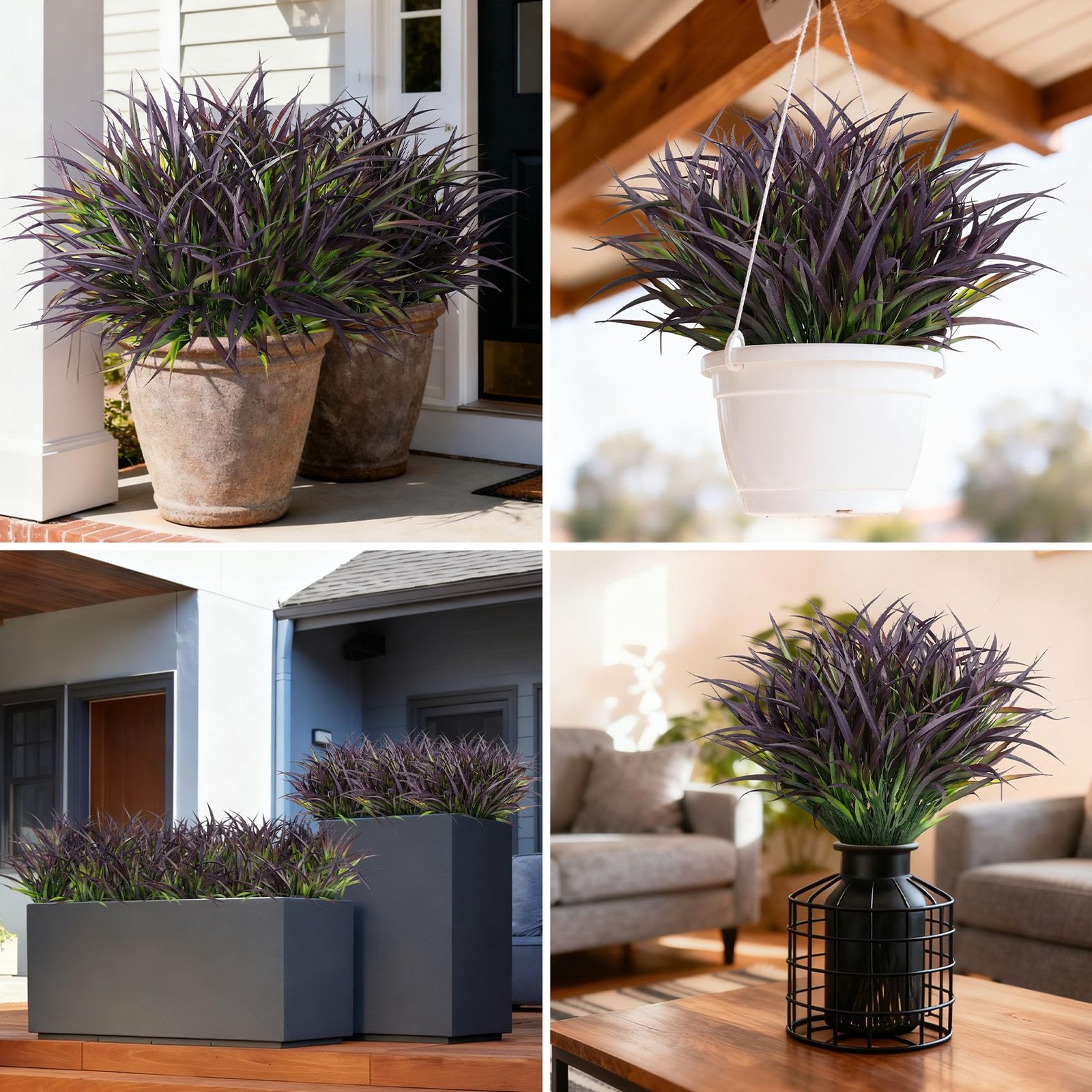 Besteek 16 Pcs Artificial Plants Outdoor Fake Grass Faux Greenery Stems UV Re…