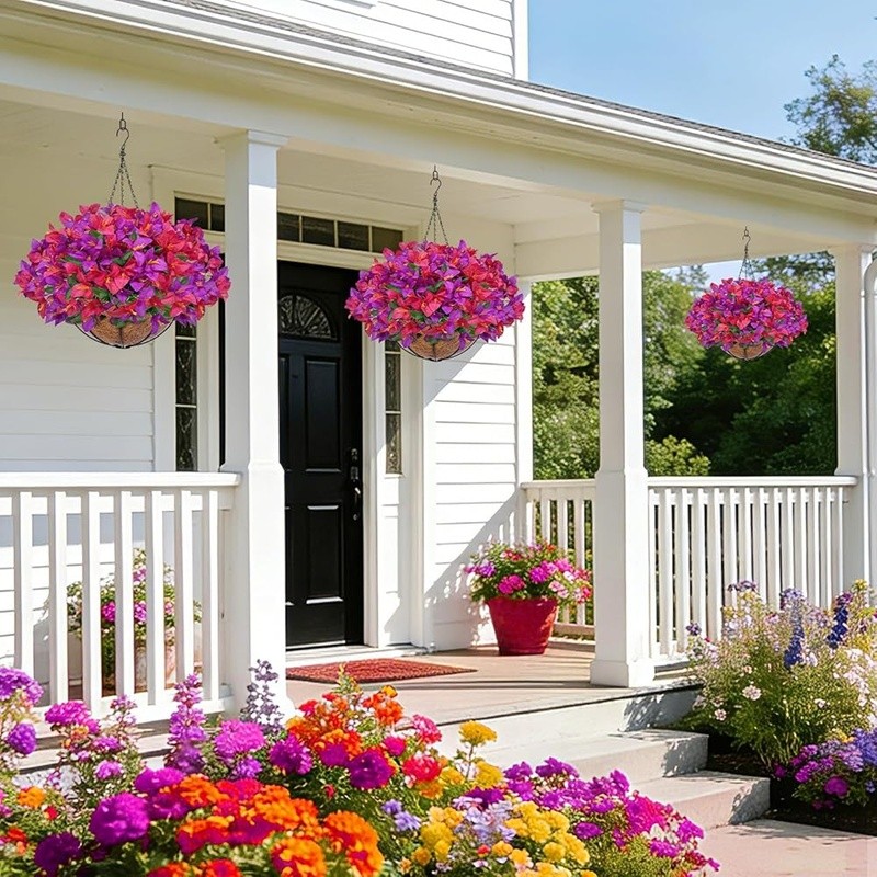 Artificial Hanging Bougainvillea Plant Basket Lifelike Indoor Outdoor Decor New