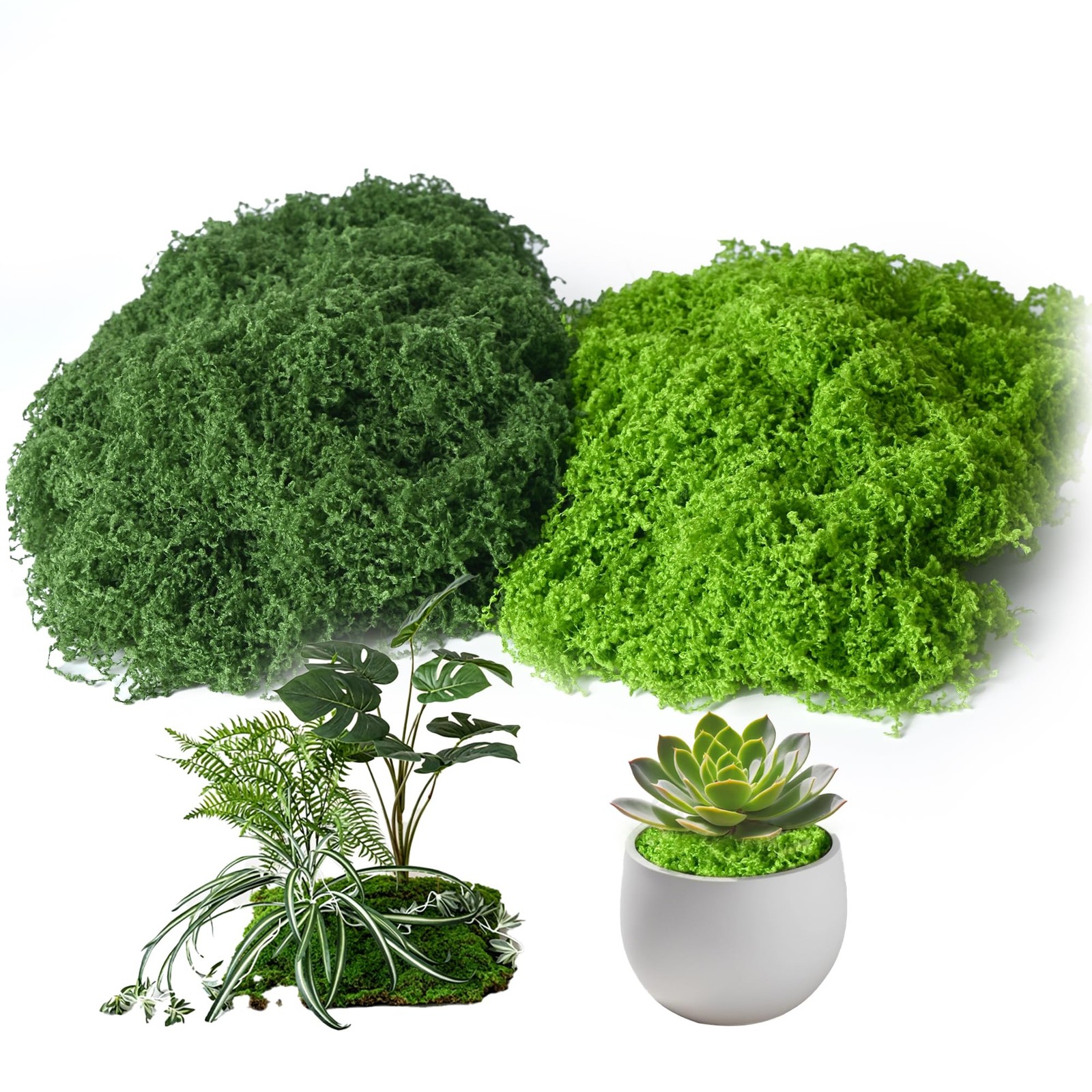 Fake Moss for Plants Indoor, 7OZ Dual-Color Artificial Moss for Crafts, Reali…