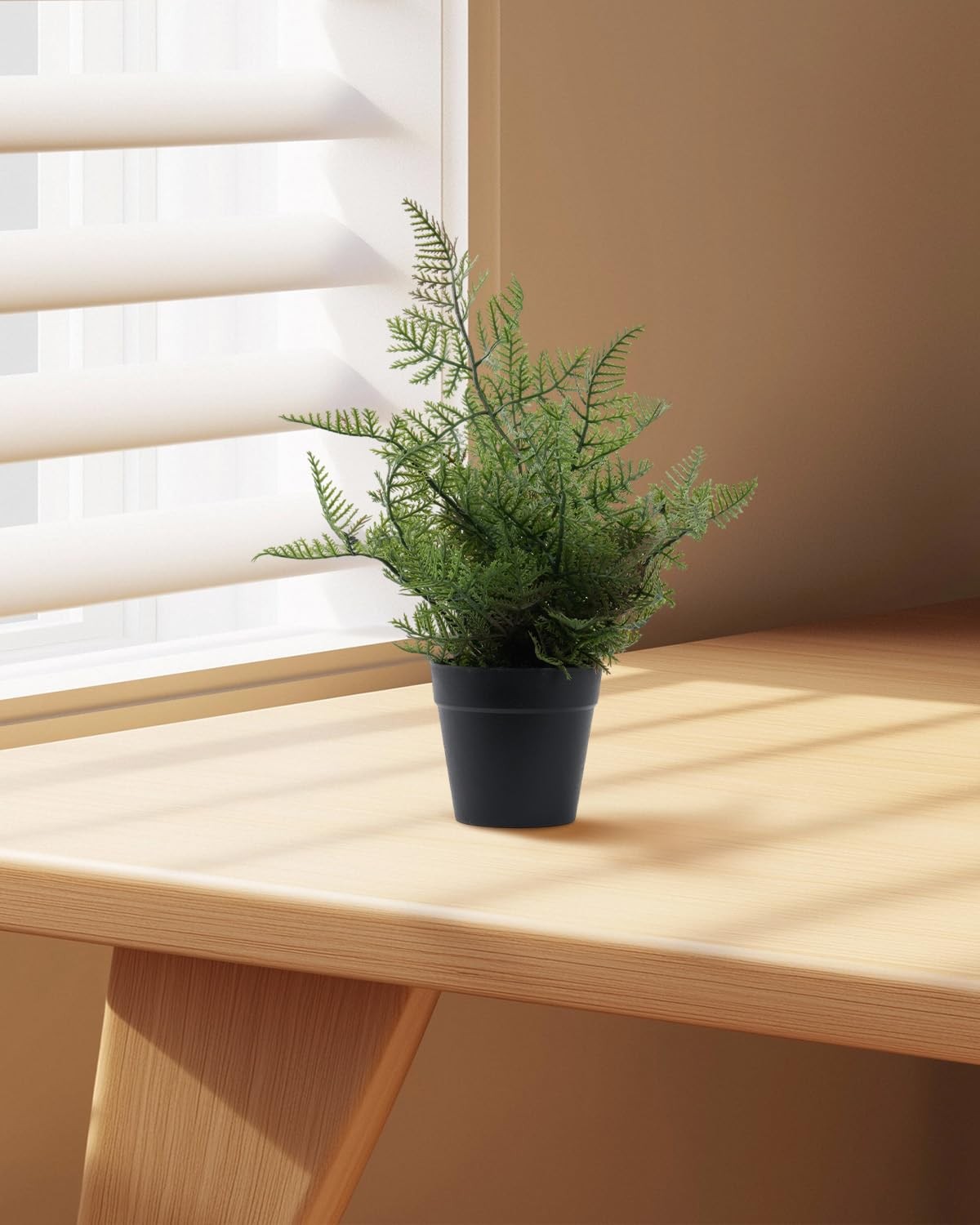 Artificial Fern Plant in Black Pot, 14 Inch Lifelike Fake Potted Greenery, Fu