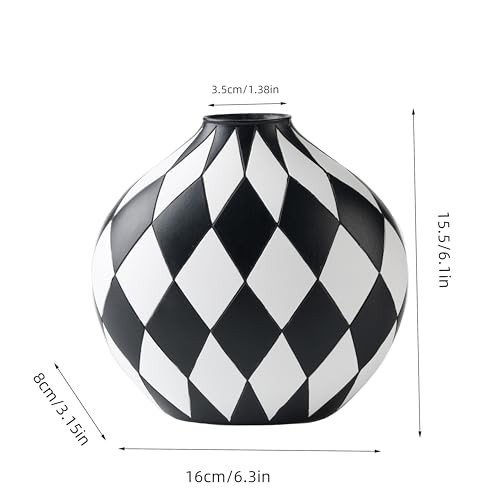 “Modern Black & White Checkered Flower Vase – Minimalist Home Decor for Living R