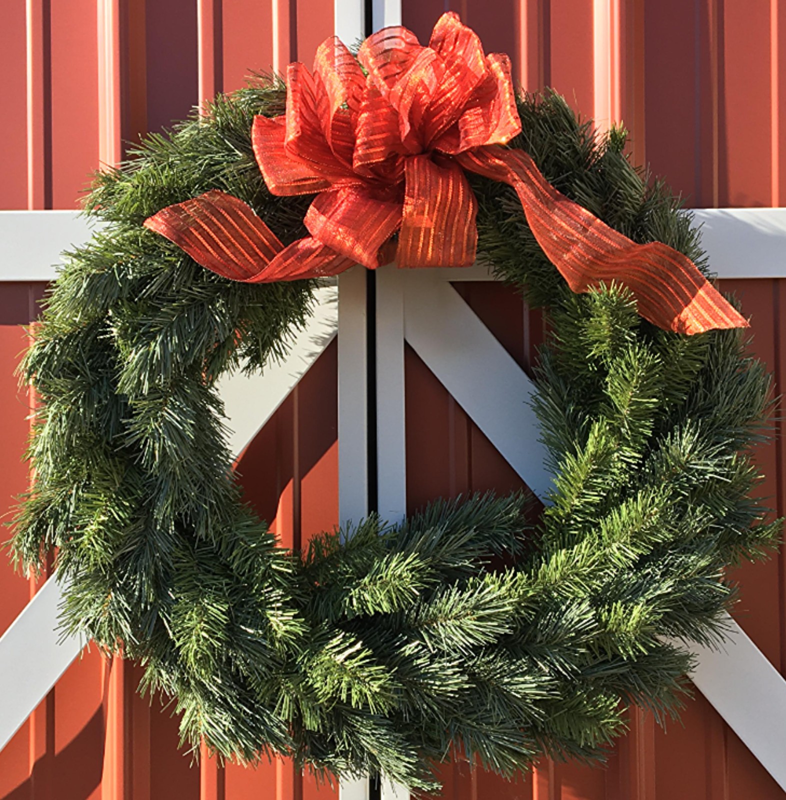 Holiday Christmas Pine Wreath With Red Bow Artificial Round 24″ Center