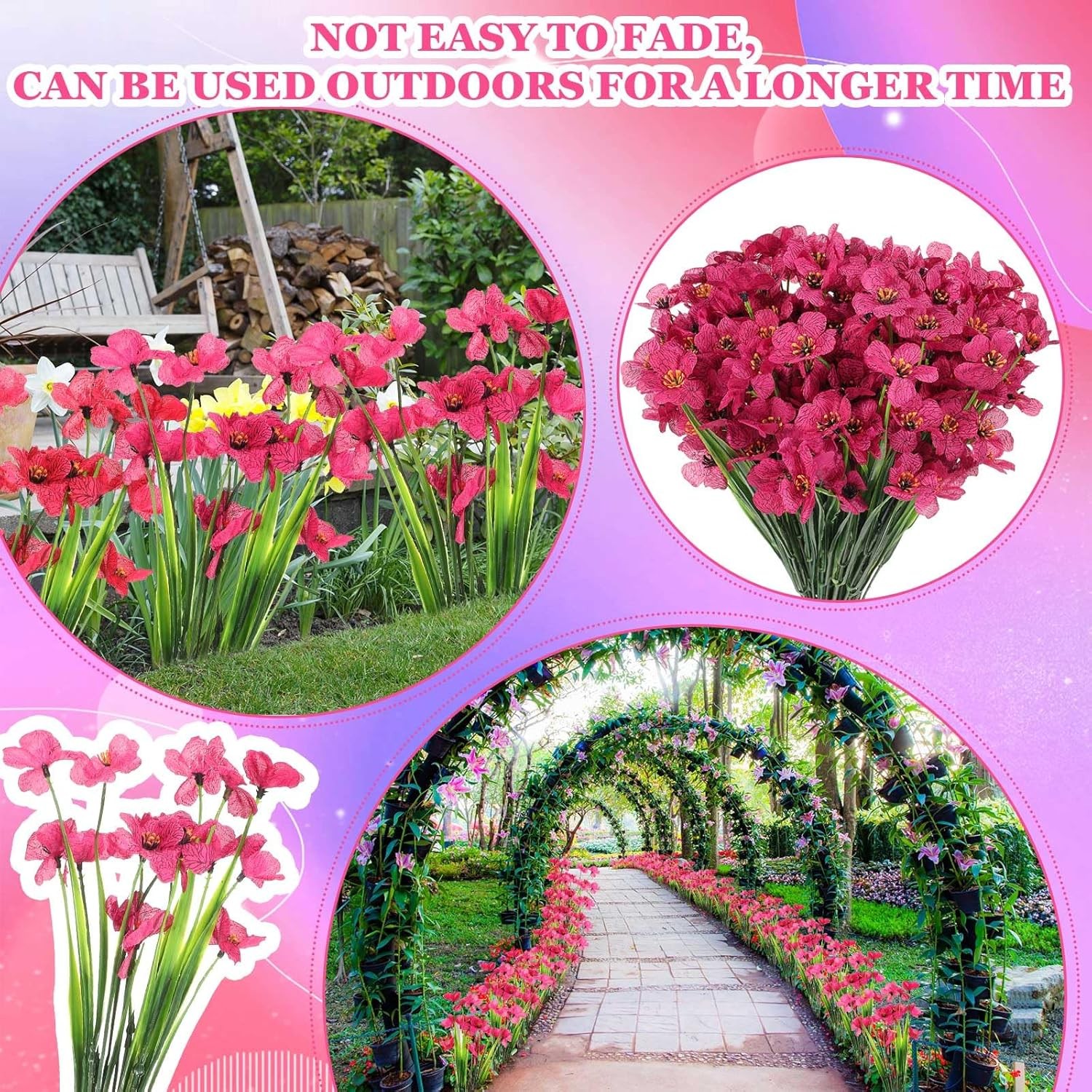 100 Bundles UV Resistant Violet Faux Flowers for Outdoor Decor