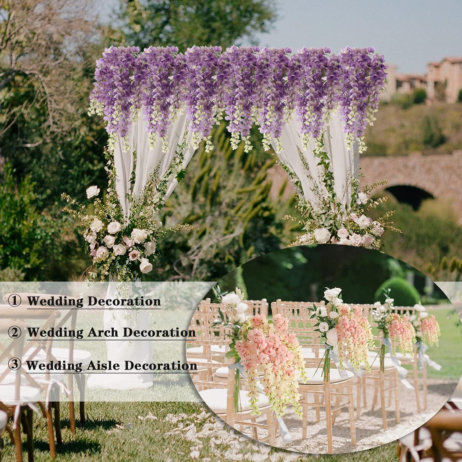 Silk Purple Wisteria Garland – 40” Artificial Flowers for Home & Wedding Decor