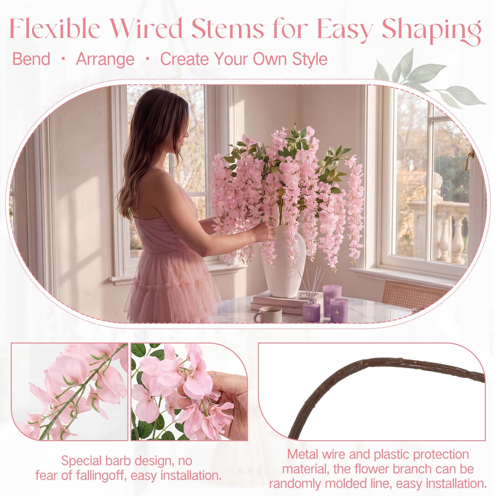 6pcs 58inch Artificia Wisteria Hanging Flowers for Tall Vase, Fake Long Stem …