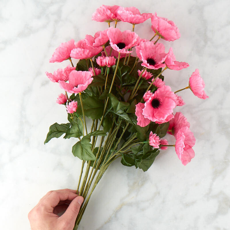 Factory Direct Craft Colorful Pink Poly Silk Poppy Floral Bush