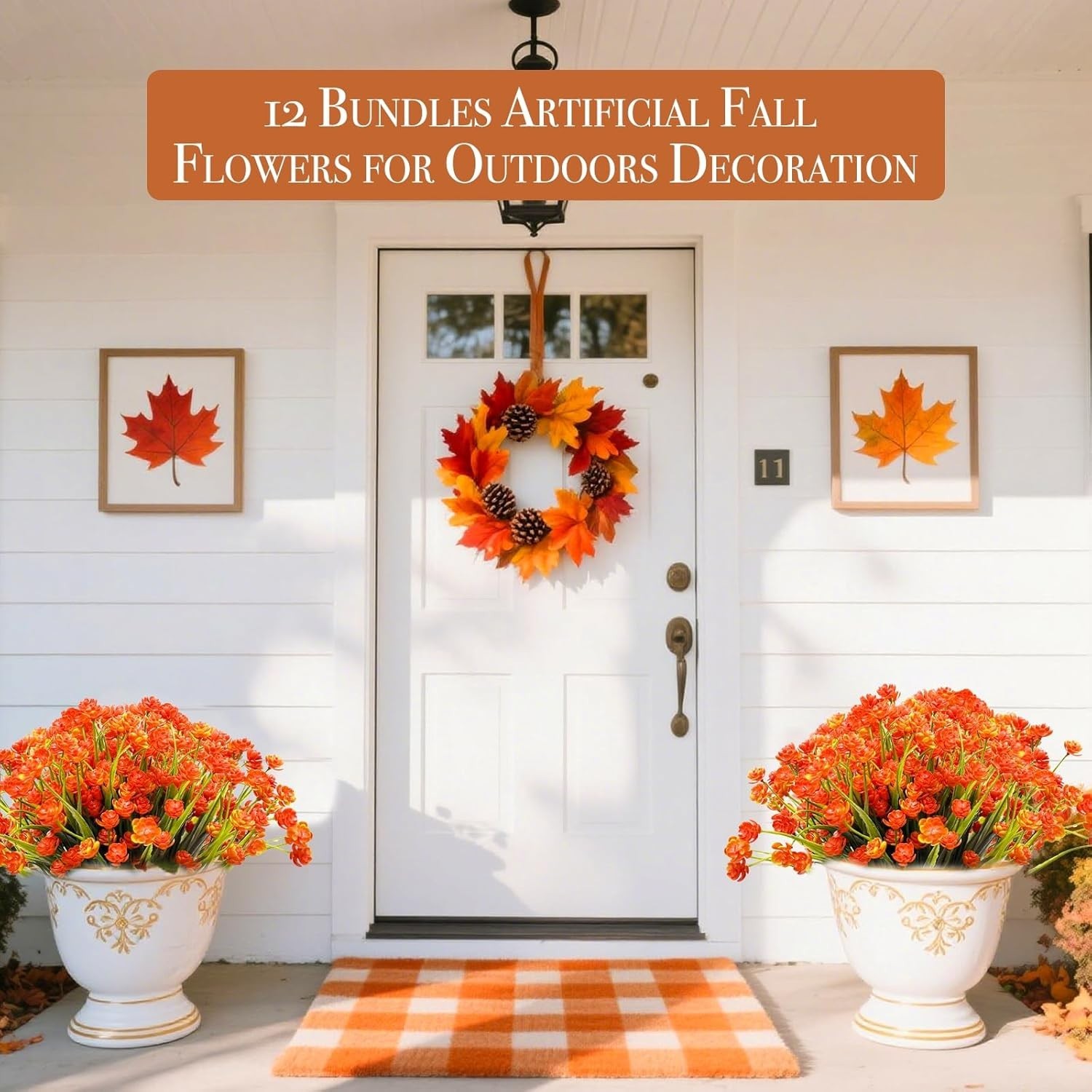 12 Bundles of Realistic UV Resistant Artificial Fall Flowers for Outdoor Decor